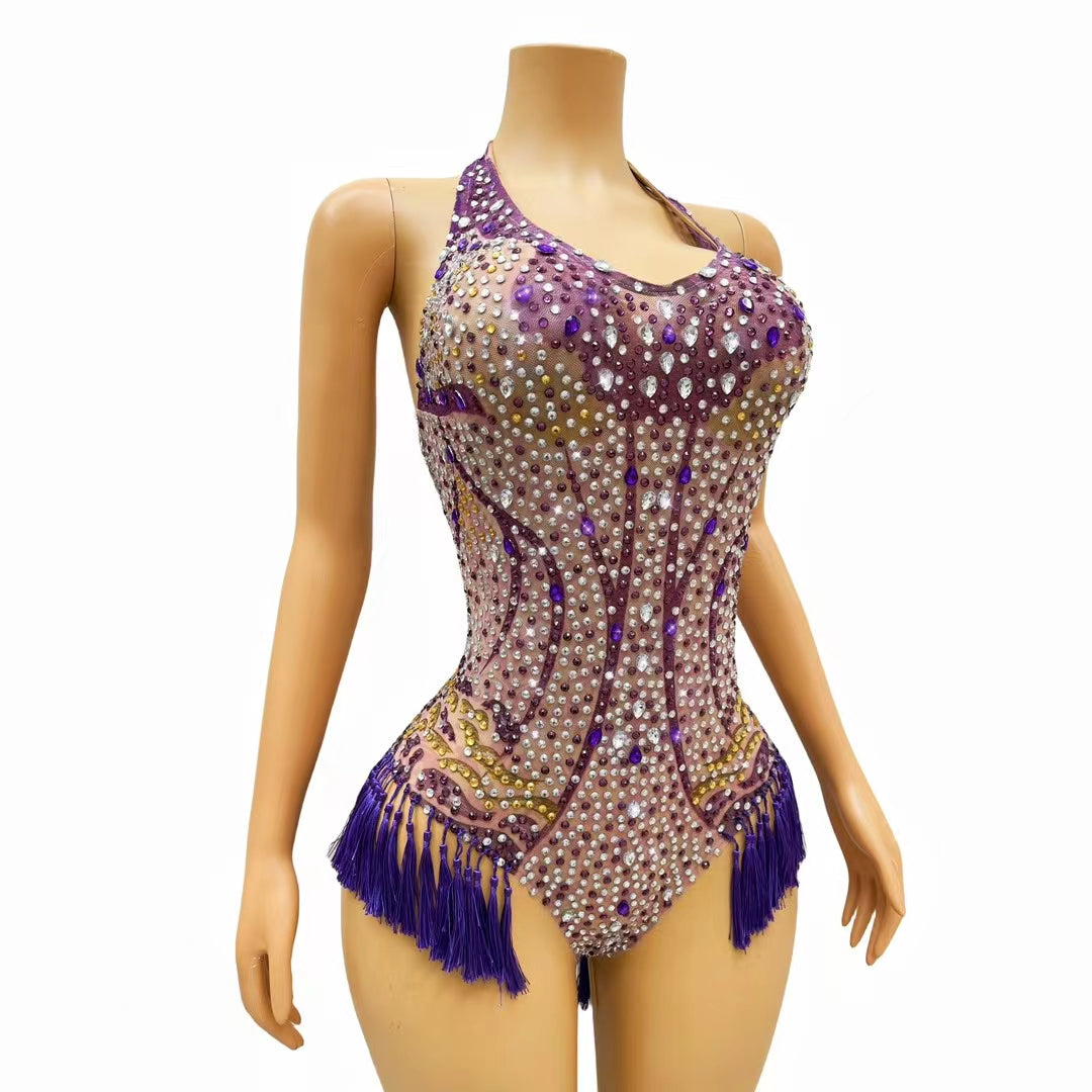 CELESINYI Shanyaozi Crystal Fringe Bodysuit