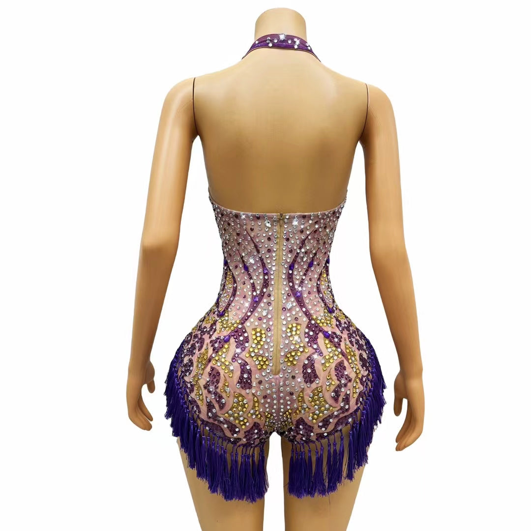 CELESINYI Shanyaozi Crystal Fringe Bodysuit