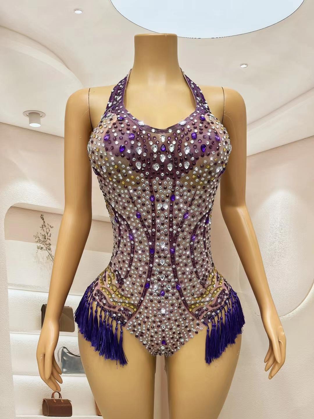 CELESINYI Shanyaozi Crystal Fringe Bodysuit