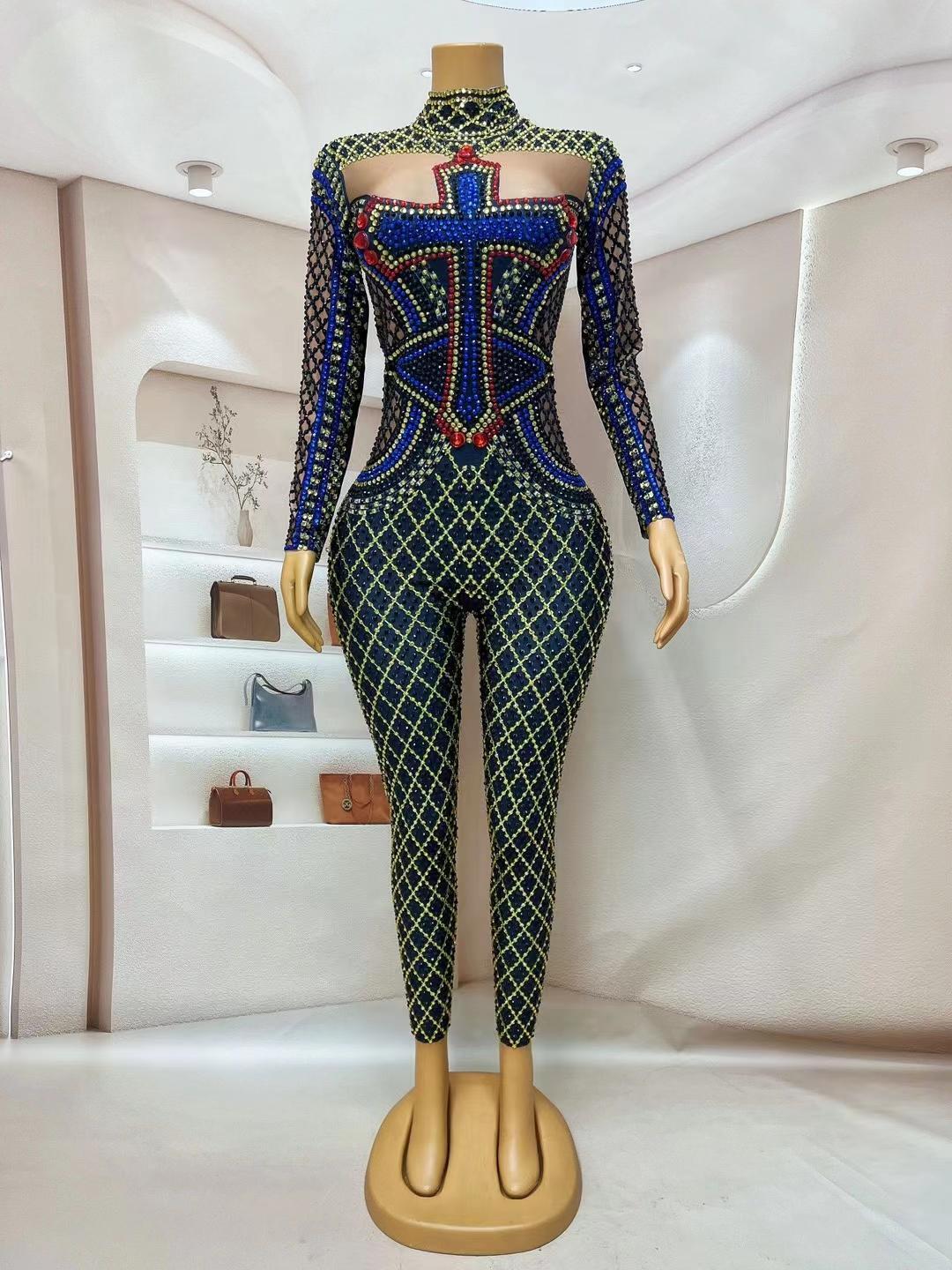 CELESINYI Shizijiaku Crystal Cross Jumpsuit