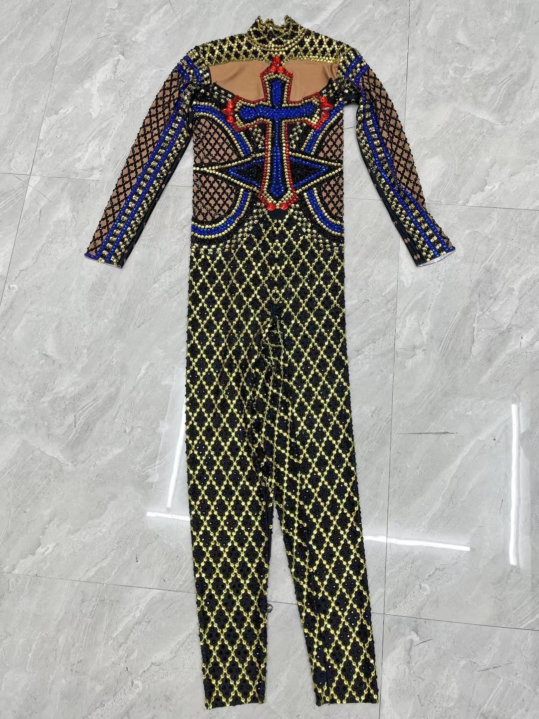 CELESINYI Shizijiaku Crystal Cross Jumpsuit