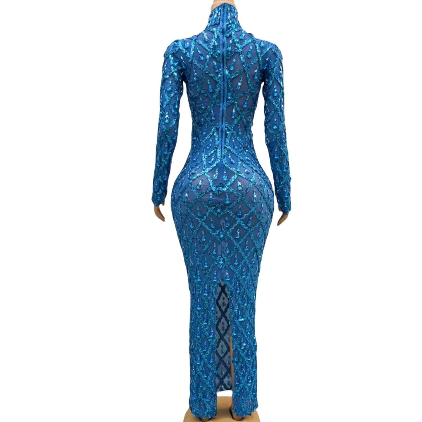 CELESINYI Shaokaojia Crystal Royal Blue Long Sleeve Gown
