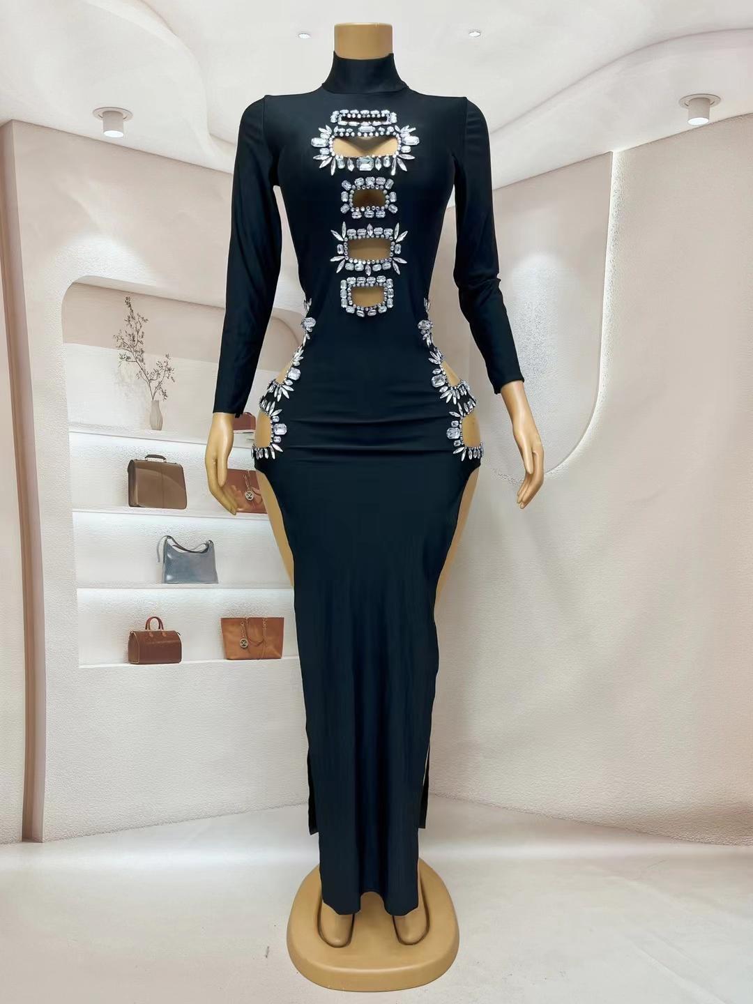 CELESINYI Fangxiong Crystal Black Cage Gown