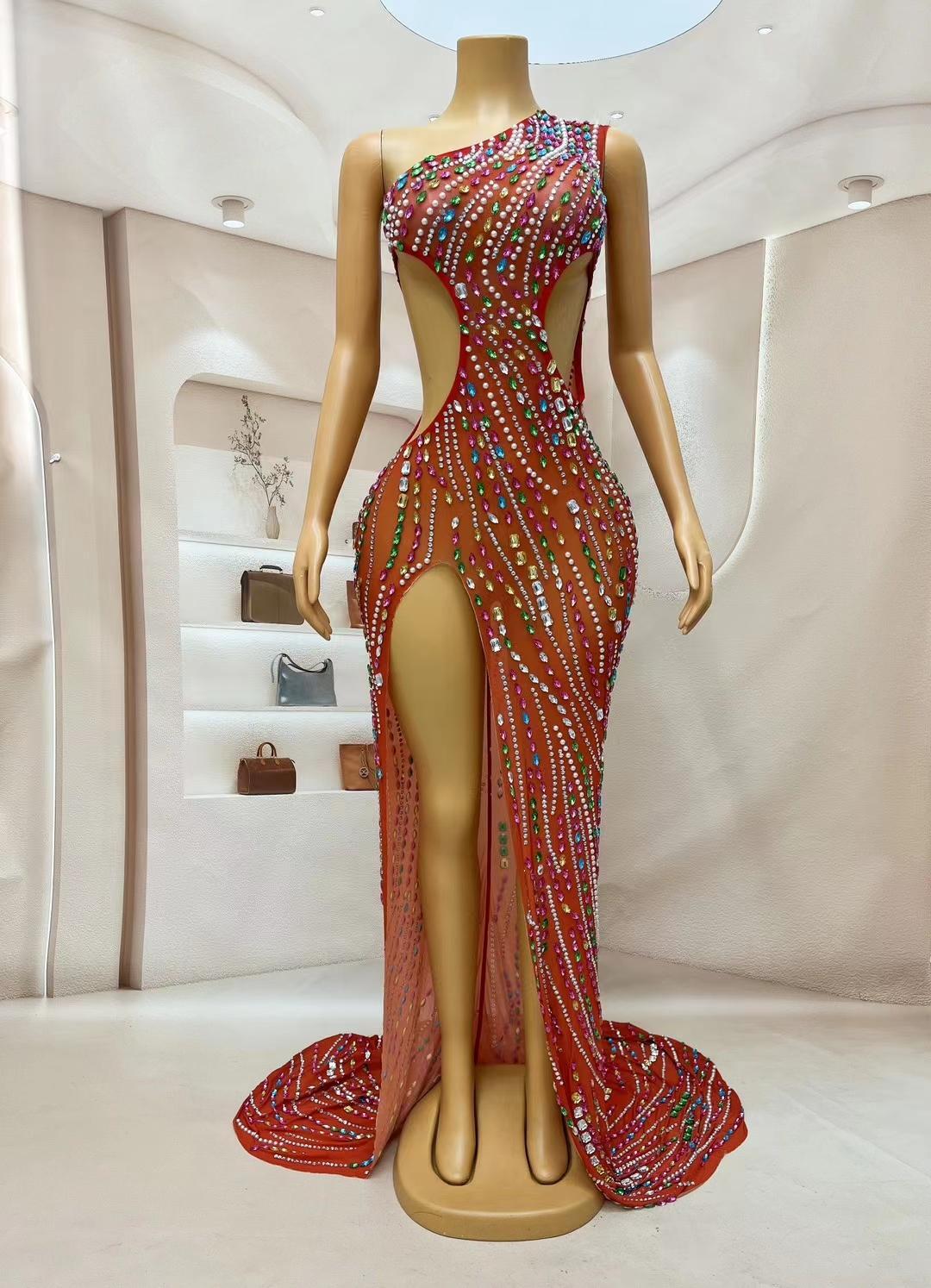 CELESINYI Siluo Crystal Orange Gown