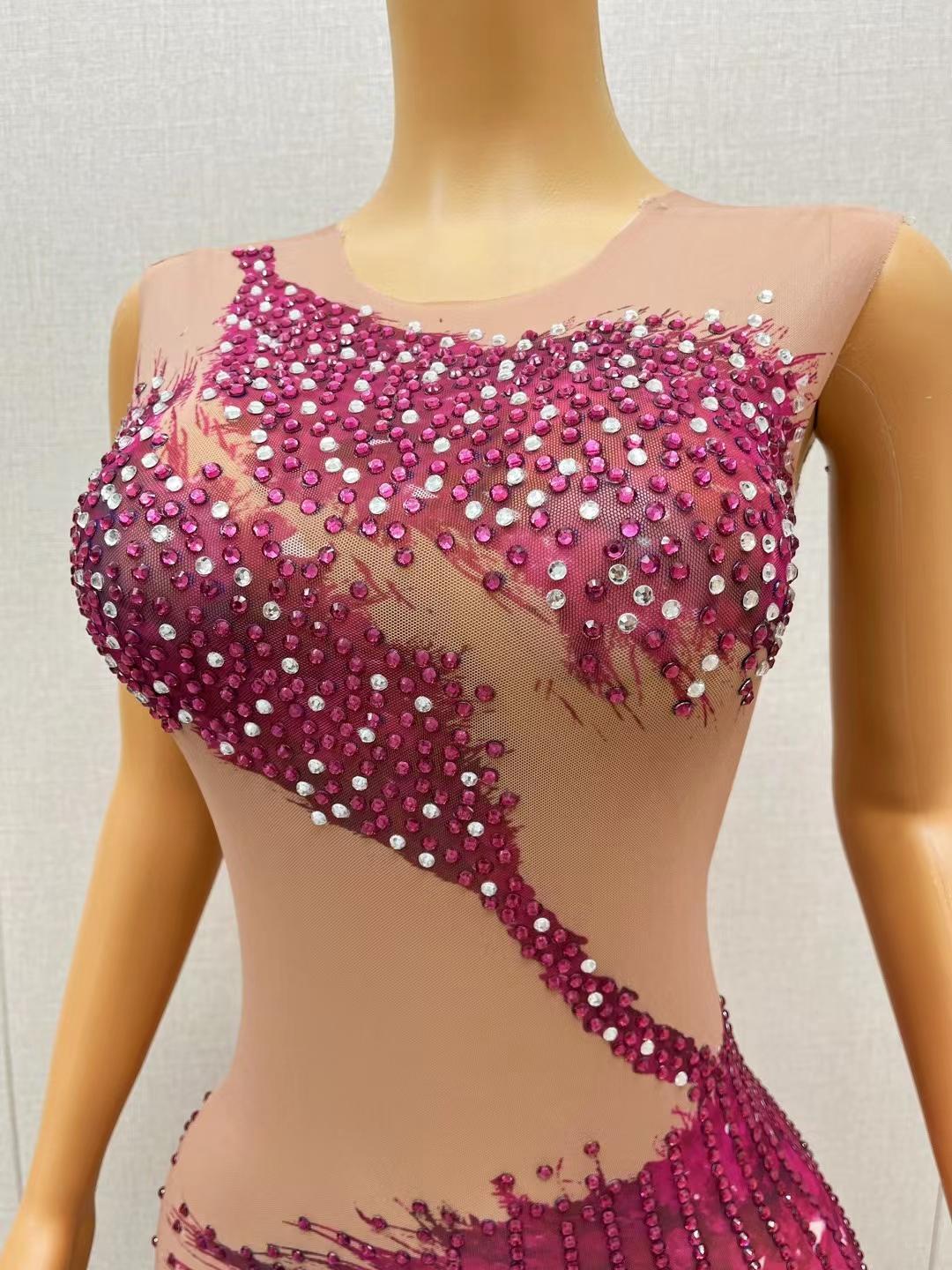 CELESINYI Fengyu Crystal Fuchsia Bodysuit
