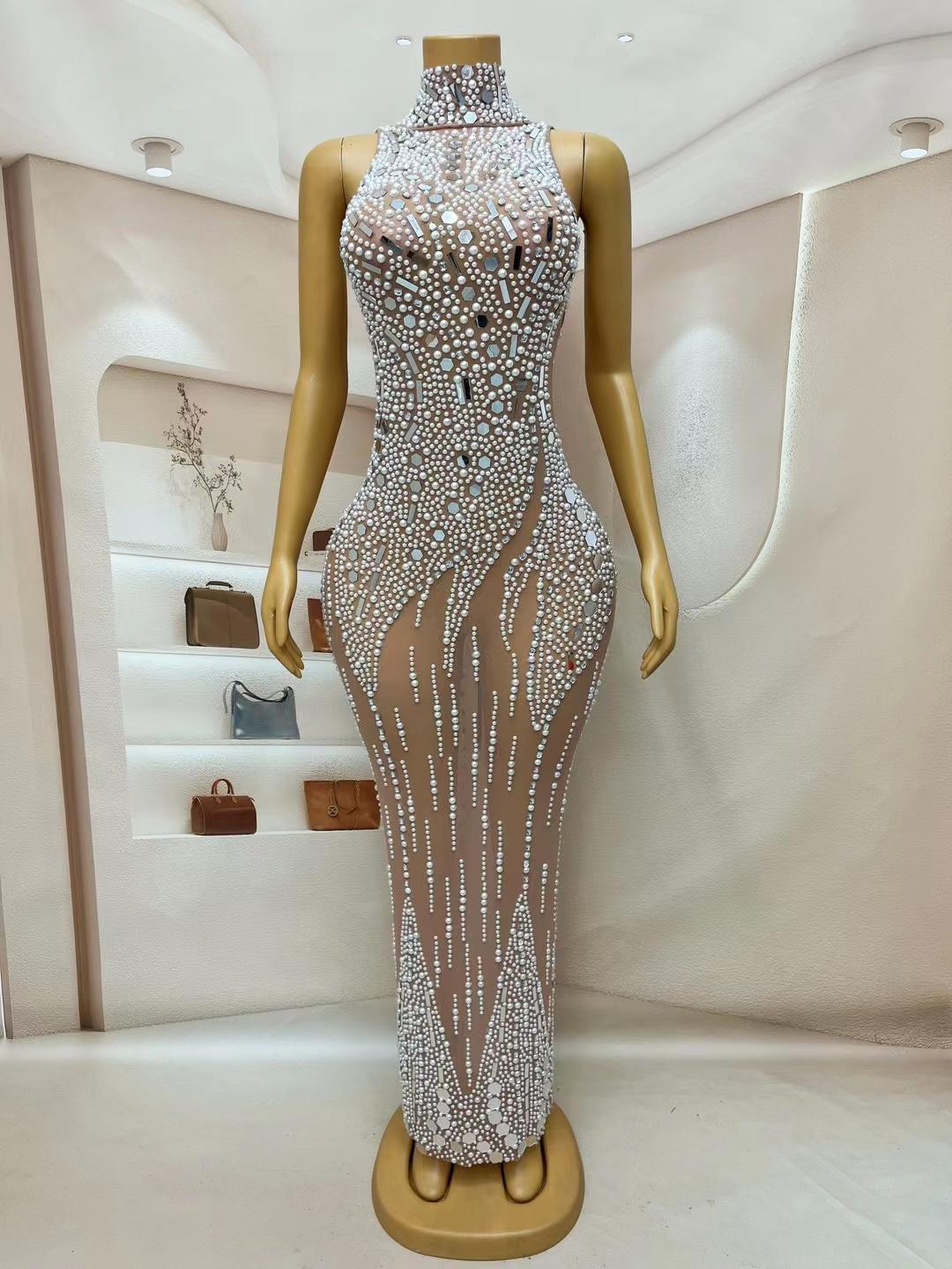 CELESINYI Baiyu Crystal Pearl Mermaid Gown