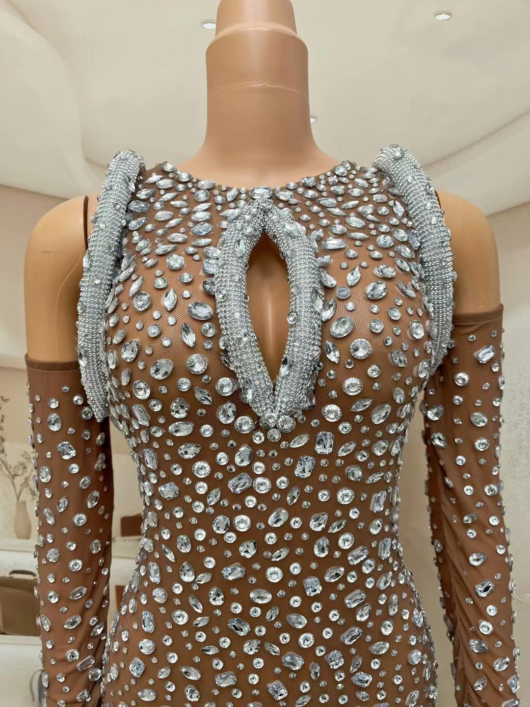 CELESINYI Bailinshe Crystal Brown Bodysuit