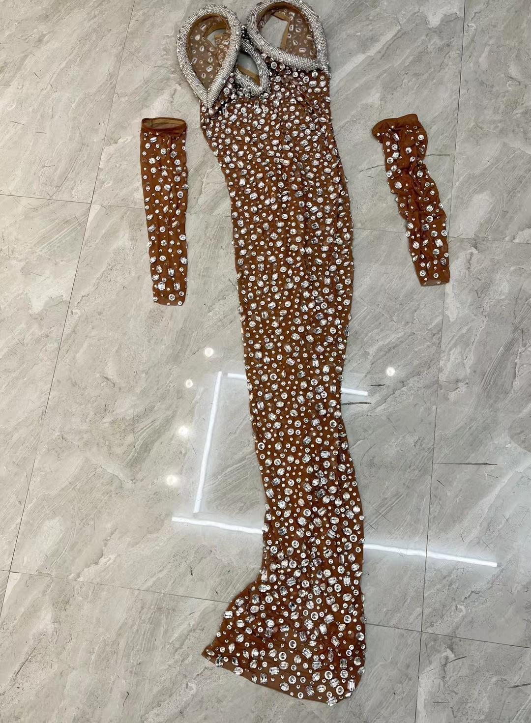 CELESINYI Bailinshe Crystal Brown Bodysuit