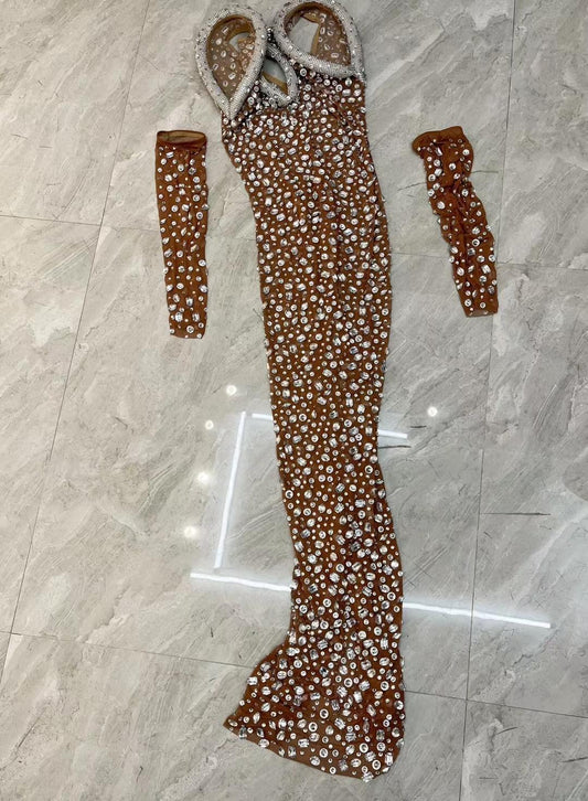 CELESINYI Bailinshe Crystal Brown Bodysuit