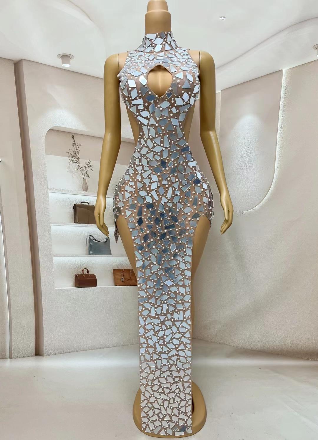 CELESINYI Zhenzhujing Crystal Pearl Mirror Gown