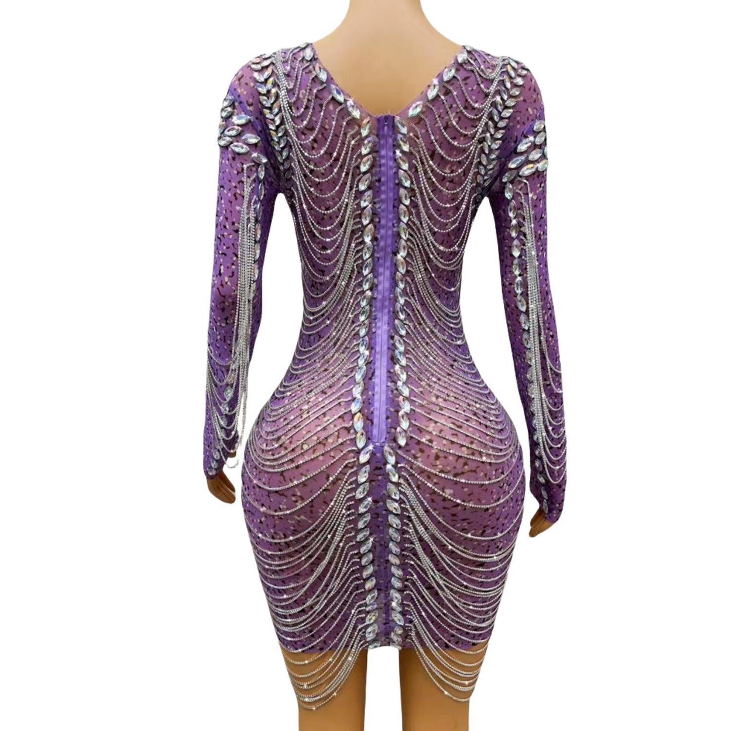 CELESINYI Cailian Crystal Chain Mini Dress