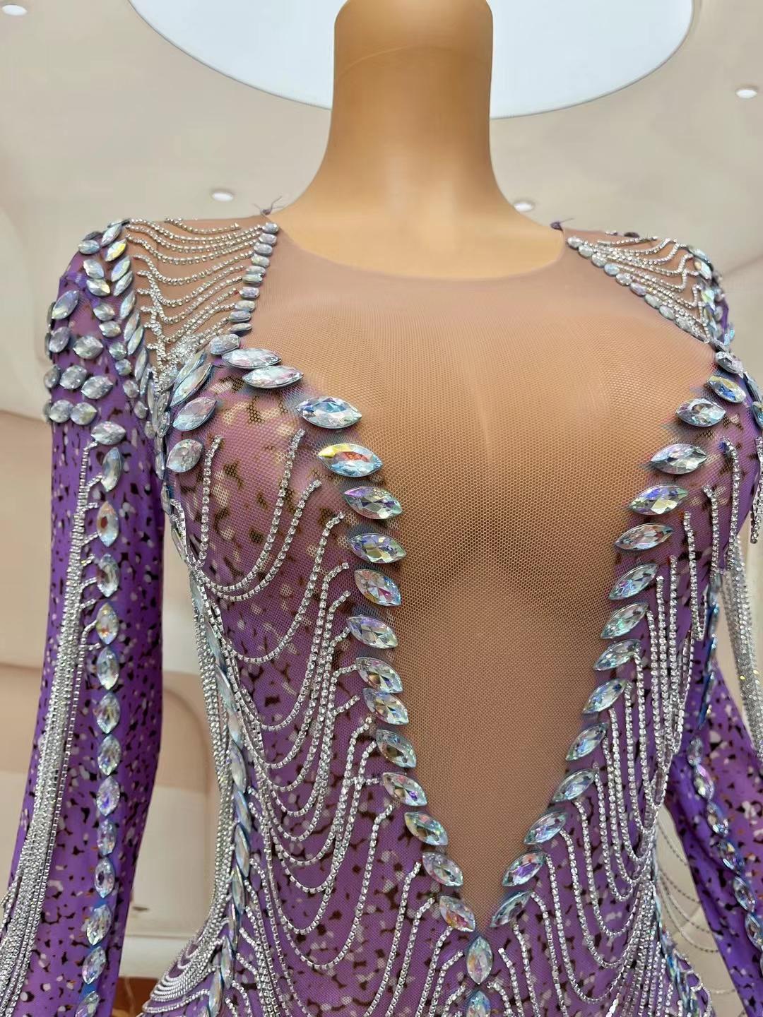 CELESINYI Cailian Crystal Chain Mini Dress