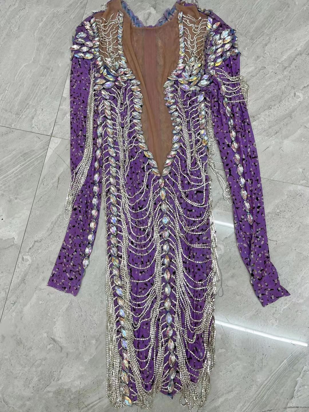 CELESINYI Cailian Crystal Chain Mini Dress