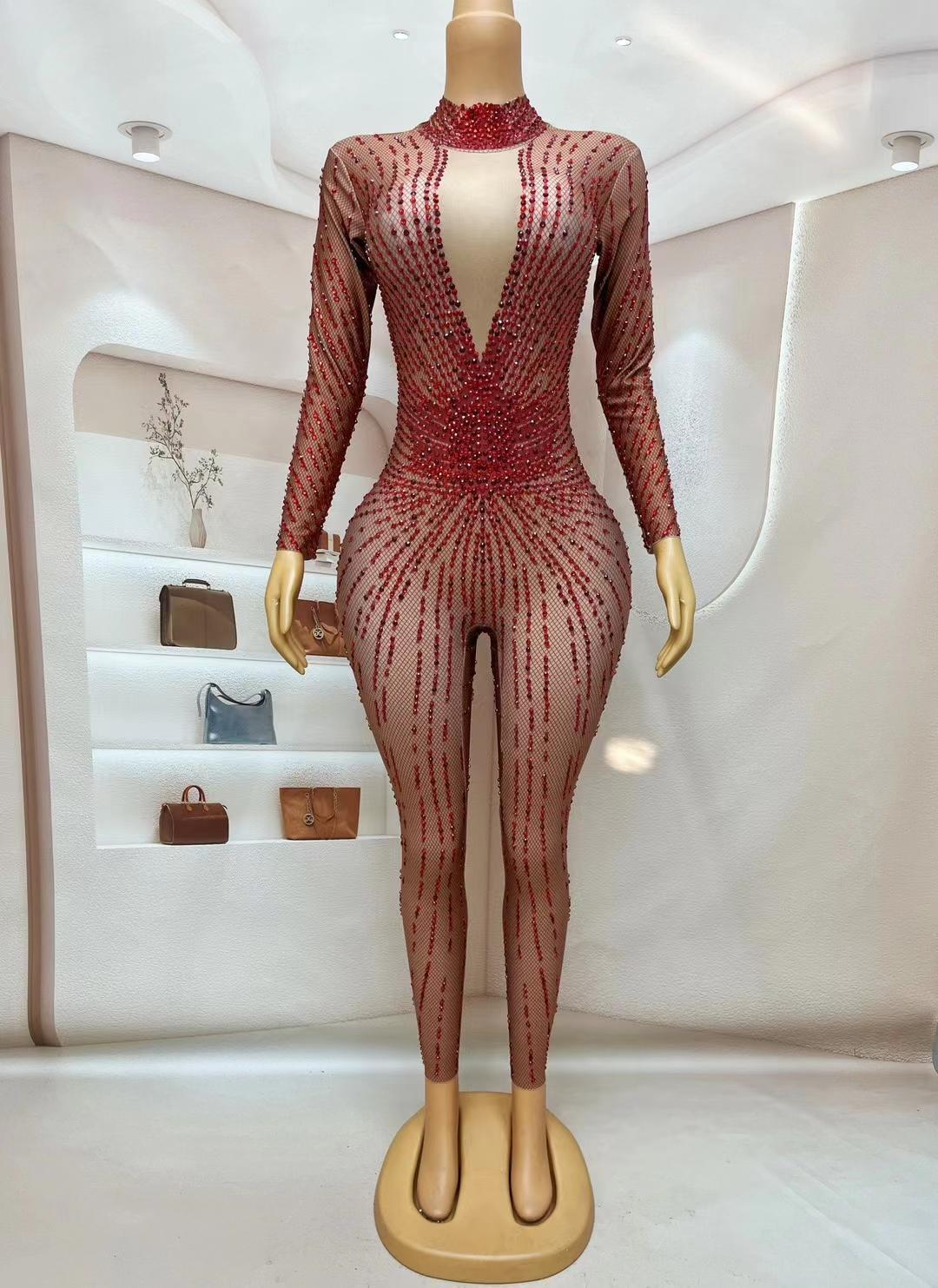 CELESINYI Hongyanhuaku Crystal Red Jumpsuit