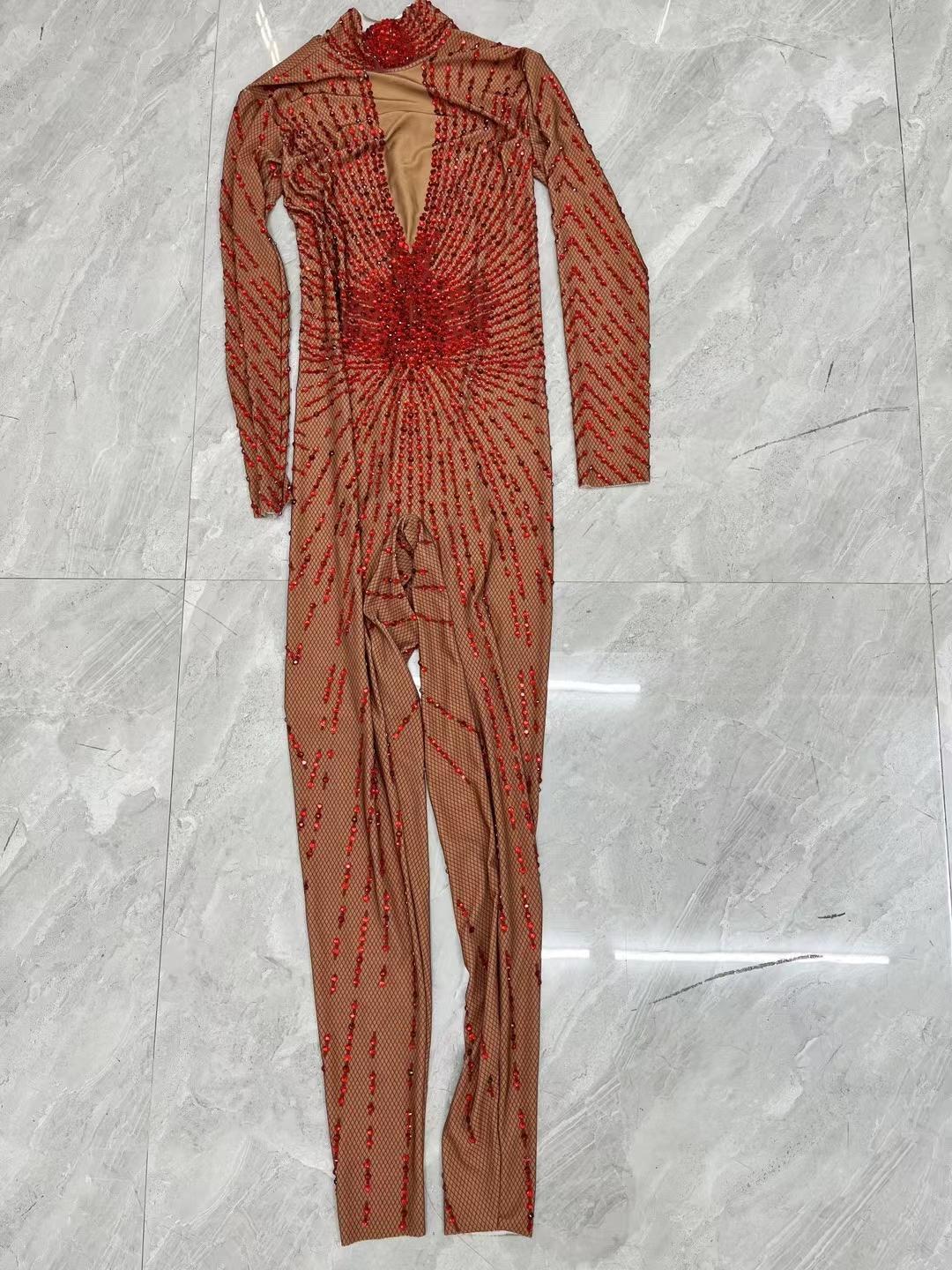 CELESINYI Hongyanhuaku Crystal Red Jumpsuit