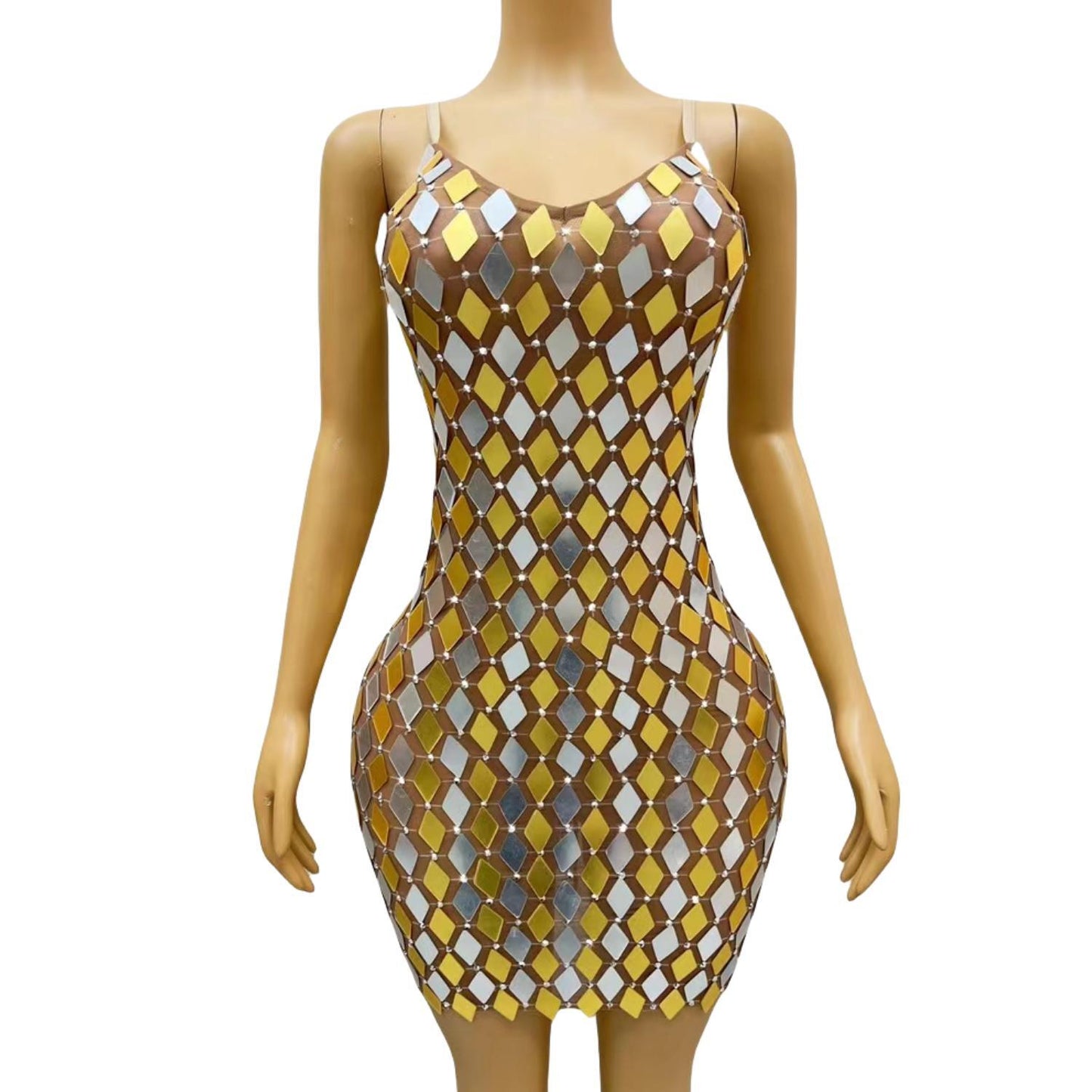 CELESINYI Jinxiangyin Crystal Harlequin Mini Dress
