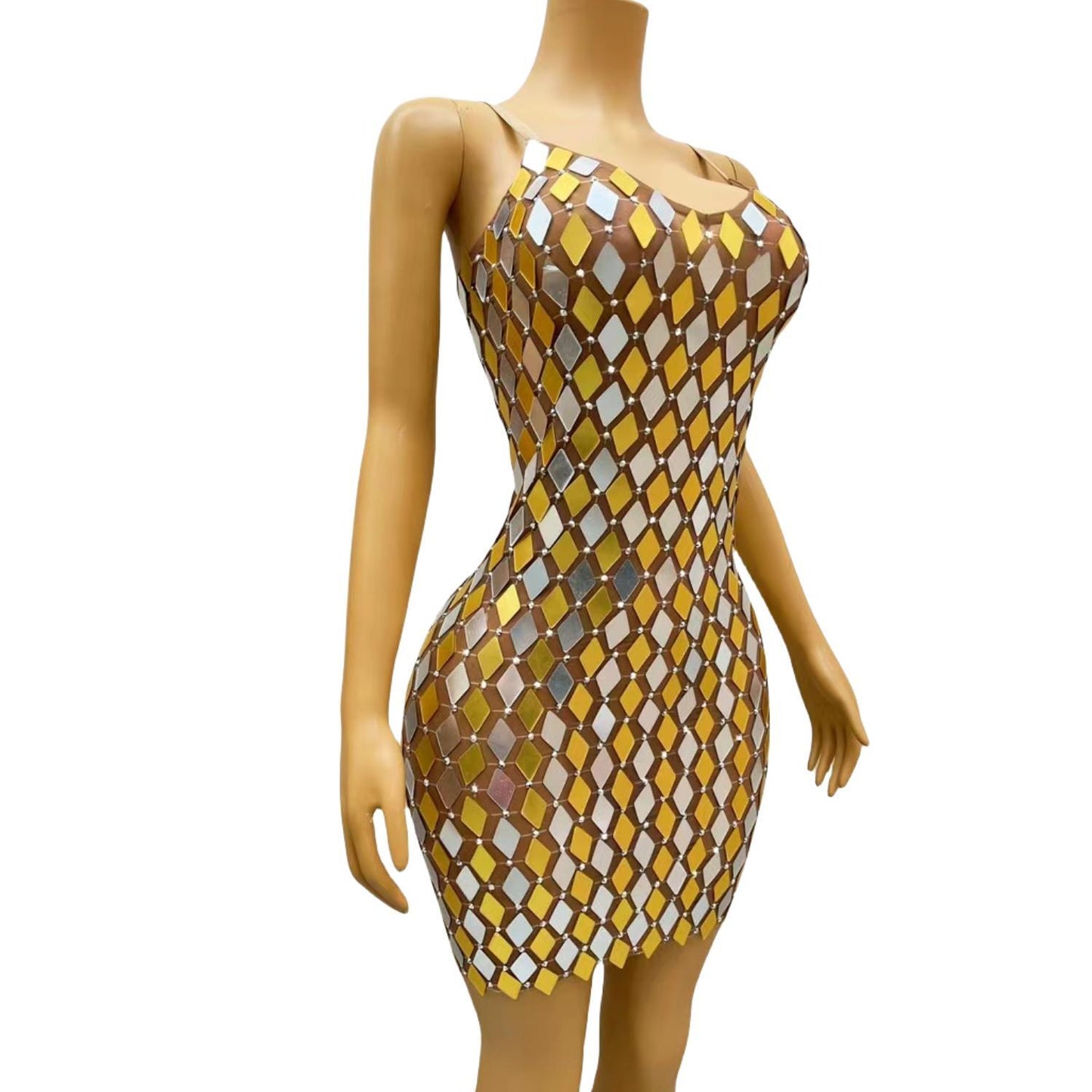 CELESINYI Jinxiangyin Crystal Harlequin Mini Dress