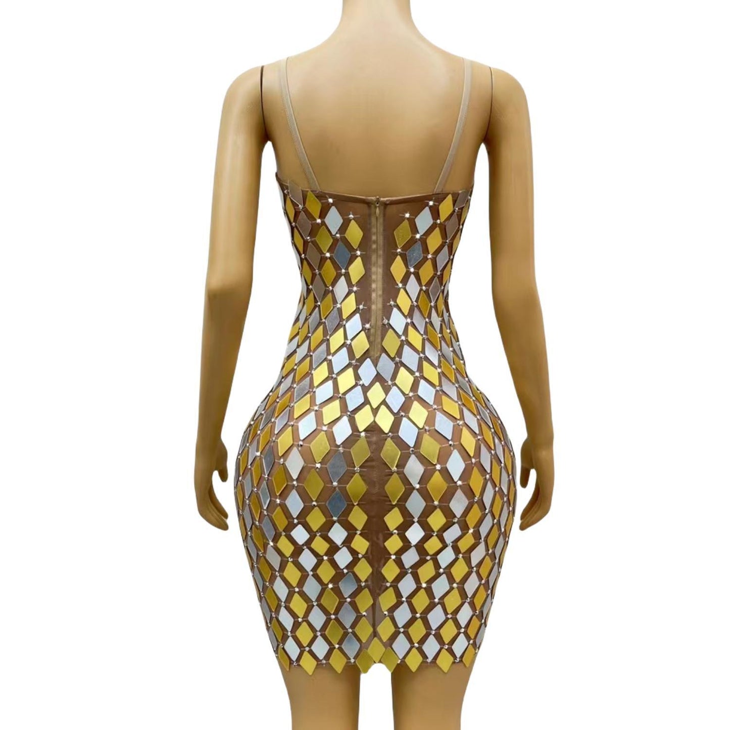 CELESINYI Jinxiangyin Crystal Harlequin Mini Dress
