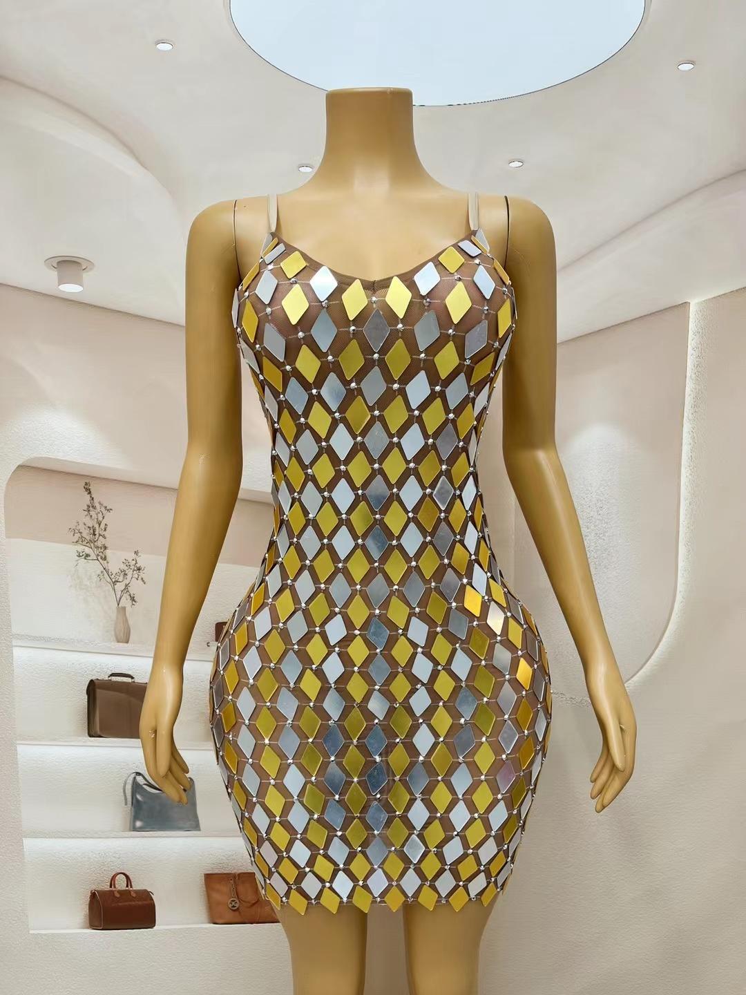 CELESINYI Jinxiangyin Crystal Harlequin Mini Dress