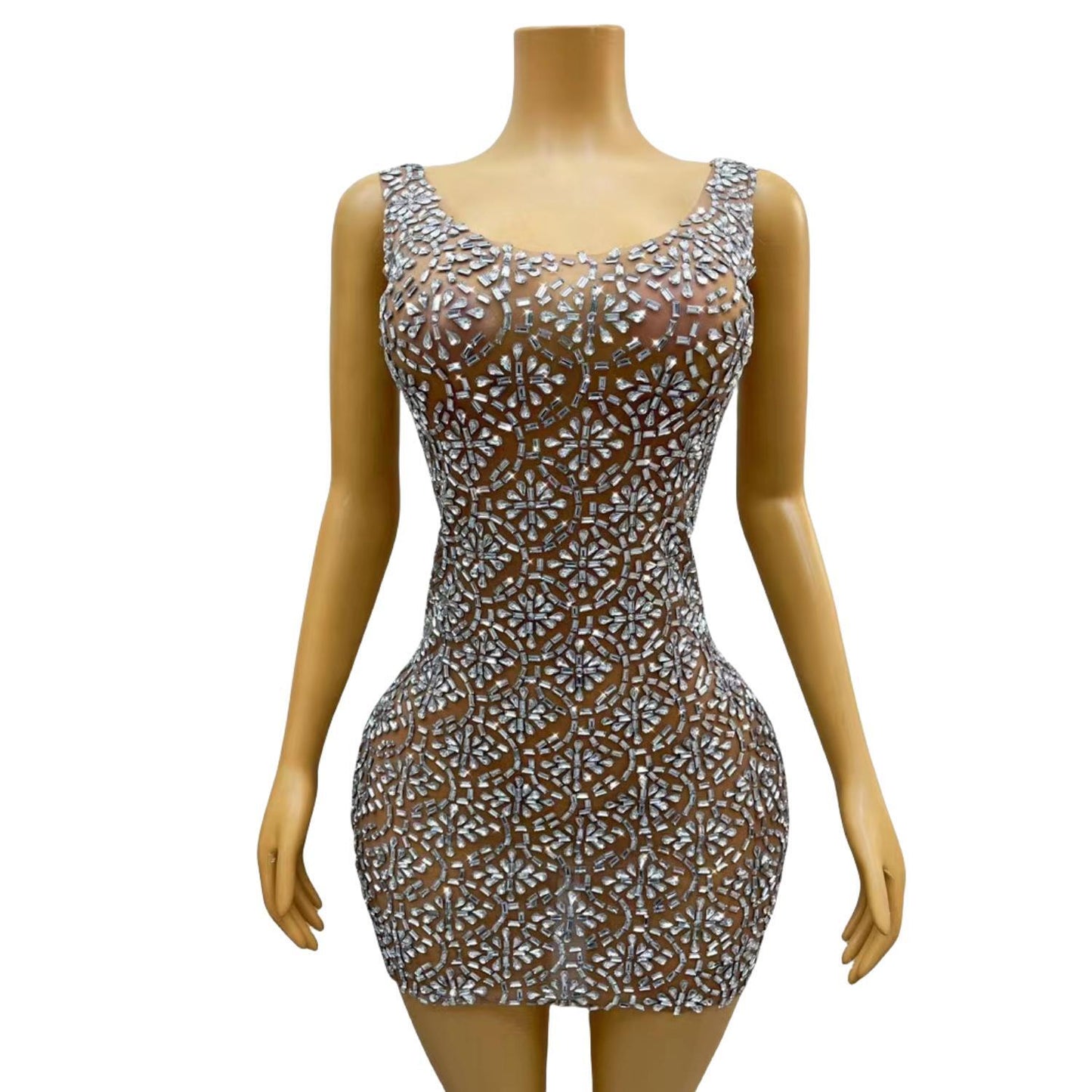 CELESINYI Lunhui Crystal Mini Dress