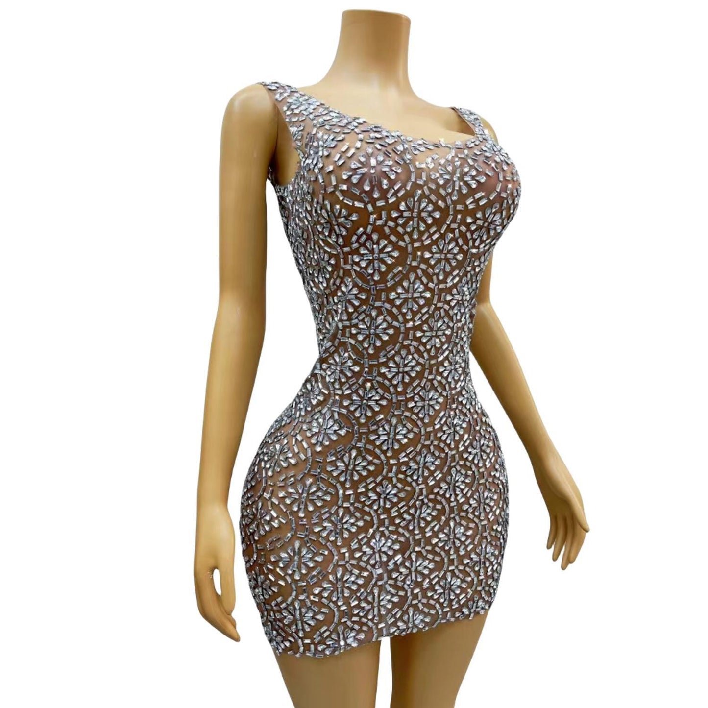 CELESINYI Lunhui Crystal Mini Dress