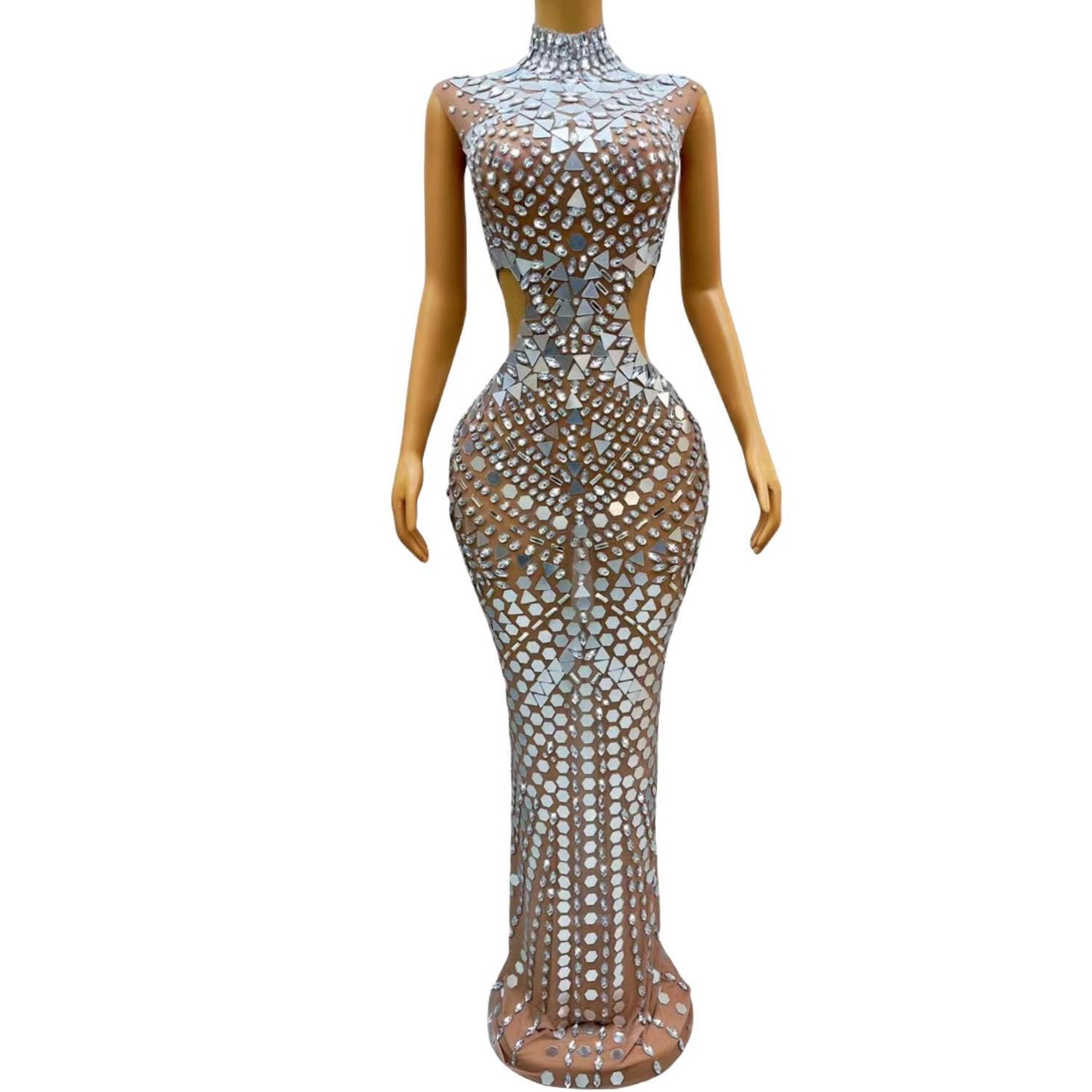 CELESINYI Loukongxing Crystal Silver Mermaid Gown