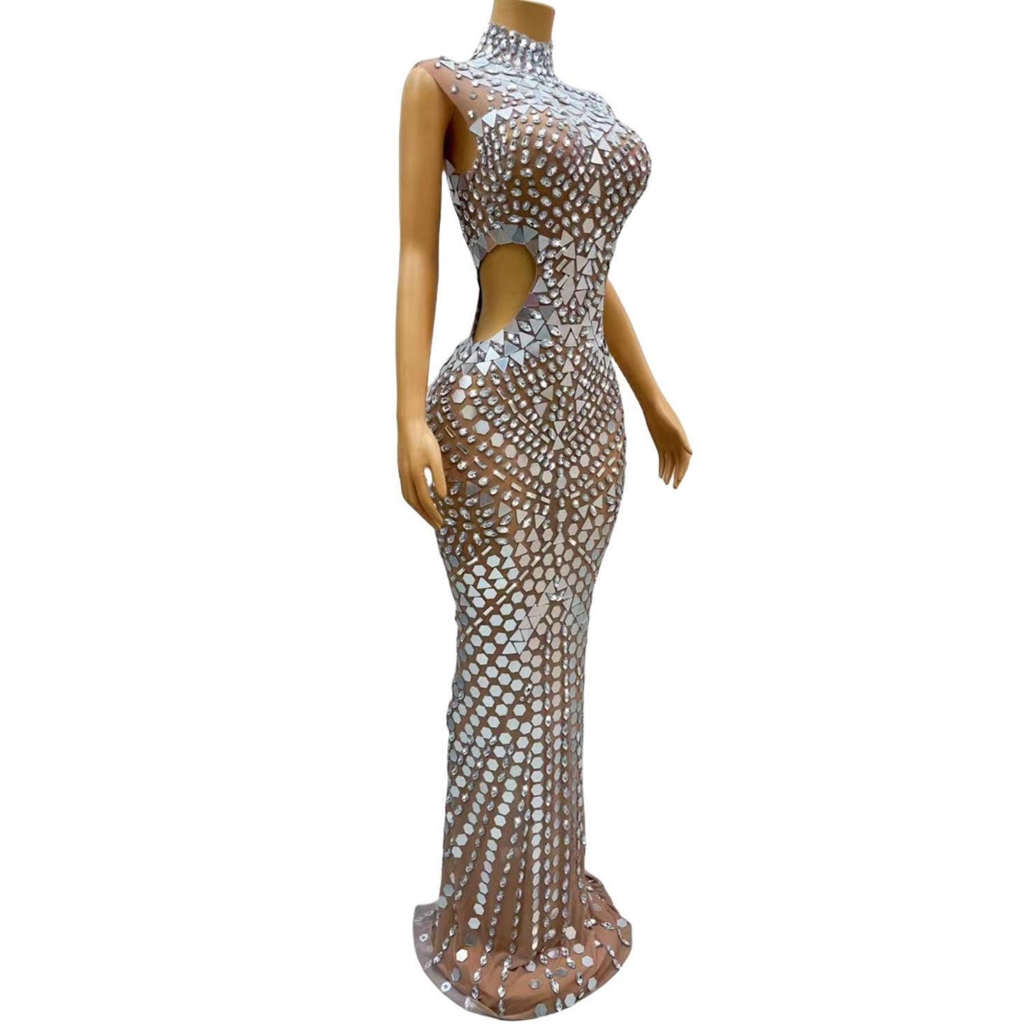 CELESINYI Loukongxing Crystal Silver Mermaid Gown