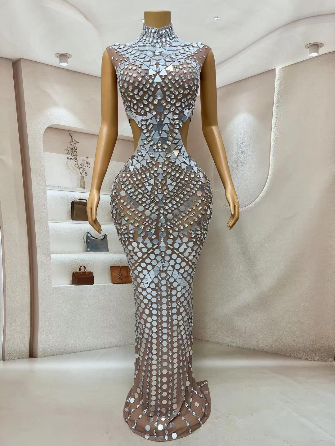 CELESINYI Loukongxing Crystal Silver Mermaid Gown