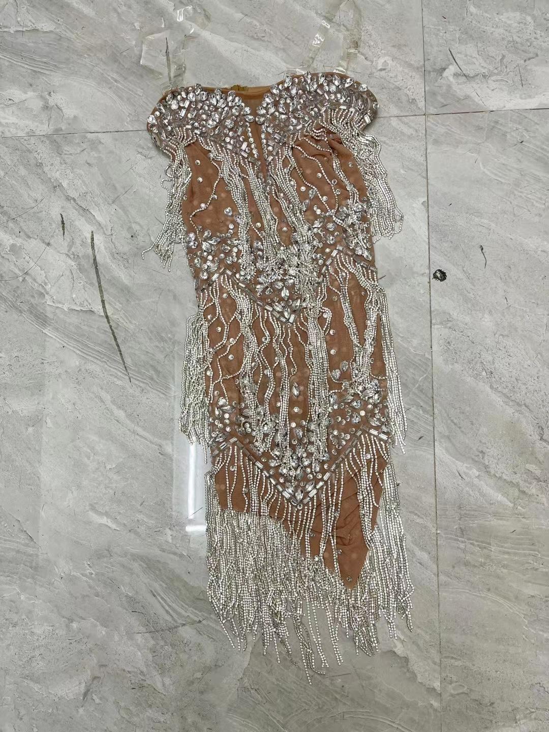 CELESINYI Liushuiqun Crystal Fringe Mini Dress