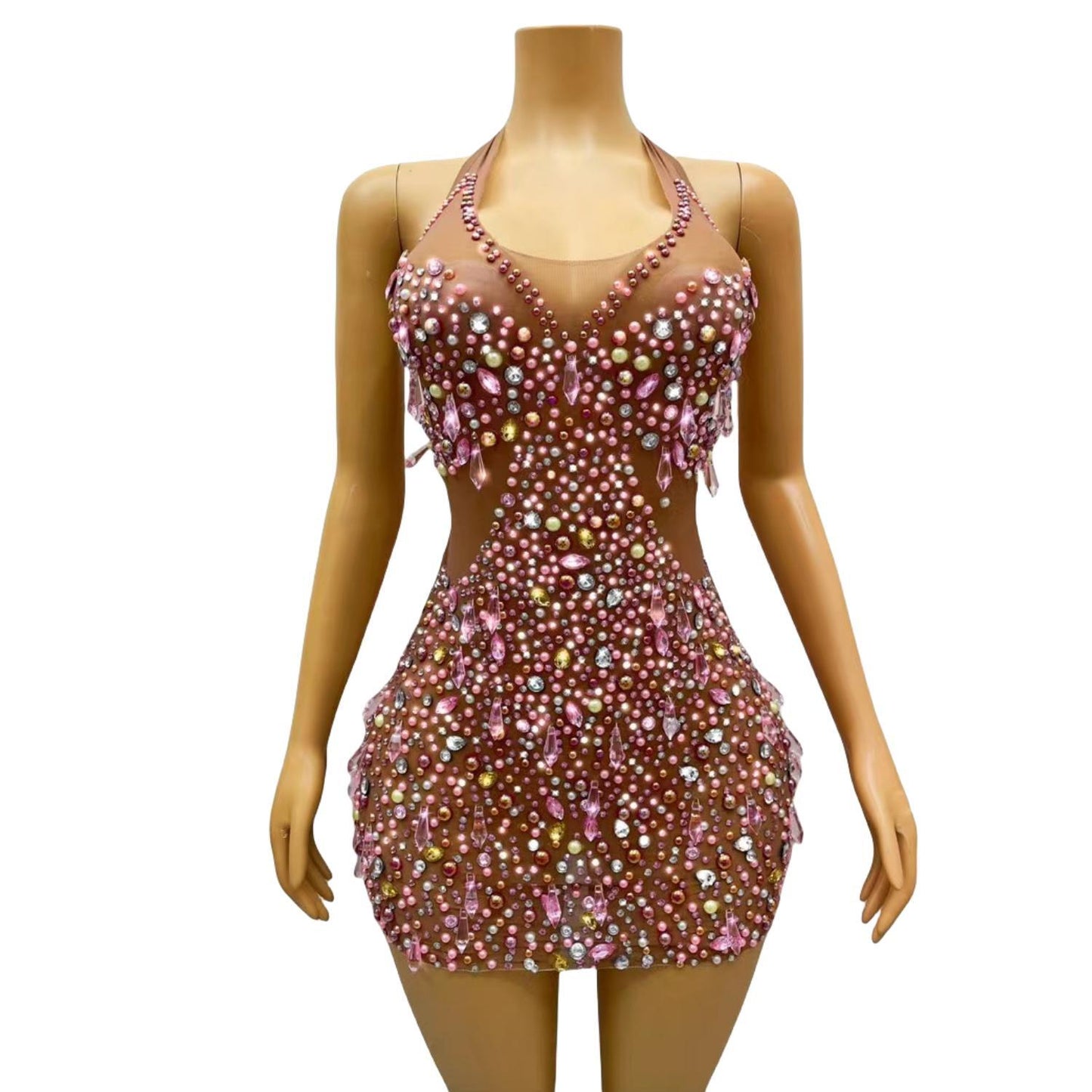 CELESINYI Liuguang Crystal Pearl Mini Dress