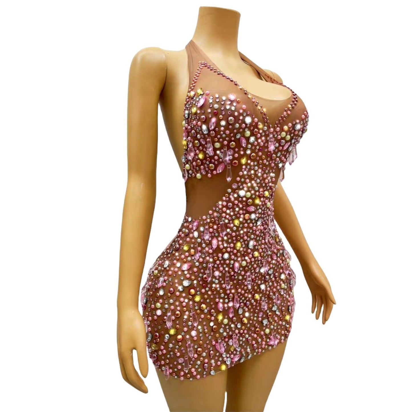 CELESINYI Liuguang Crystal Pearl Mini Dress