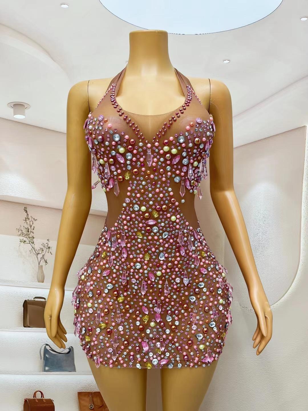 CELESINYI Liuguang Crystal Pearl Mini Dress
