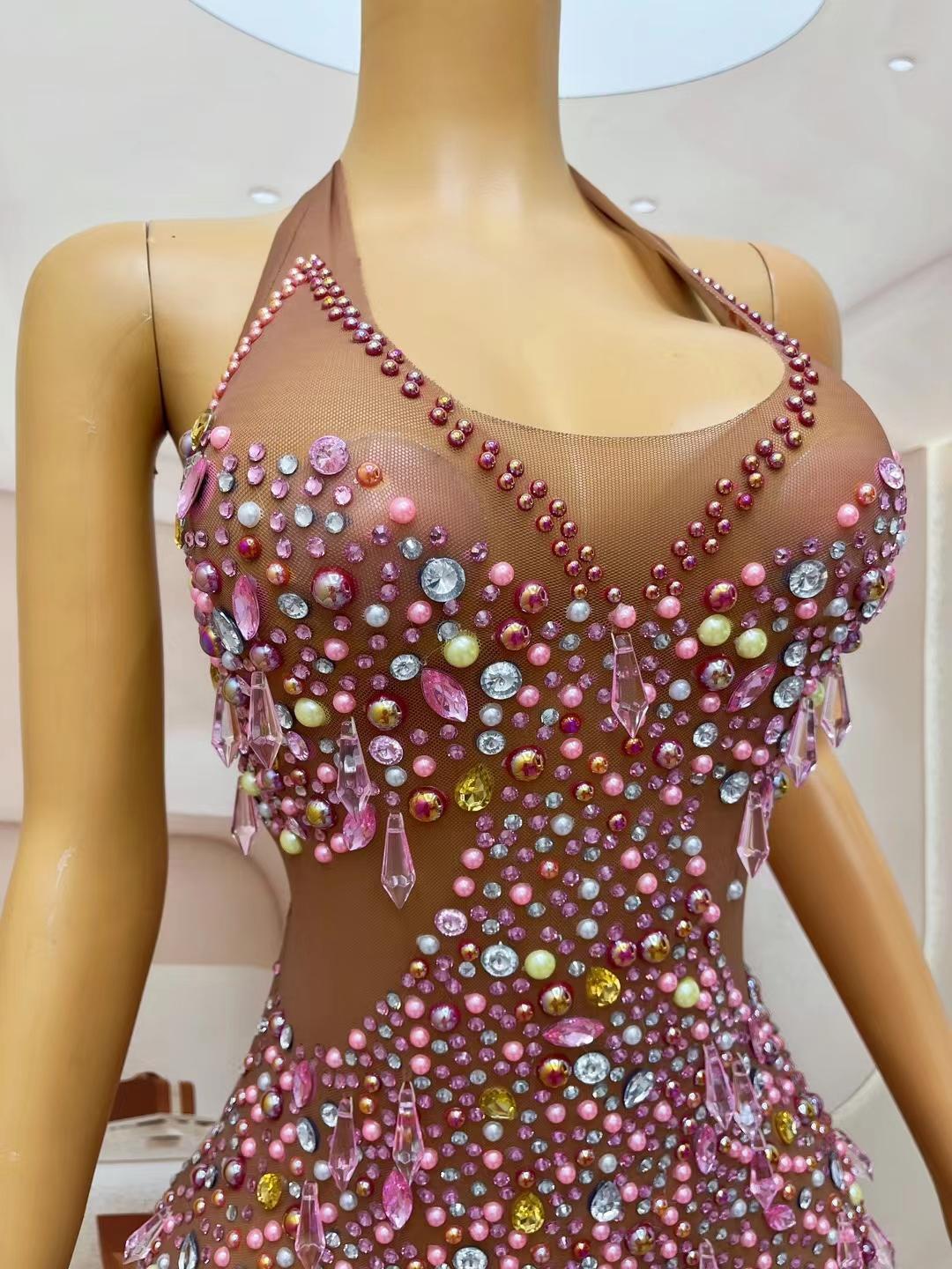 CELESINYI Liuguang Crystal Pearl Mini Dress