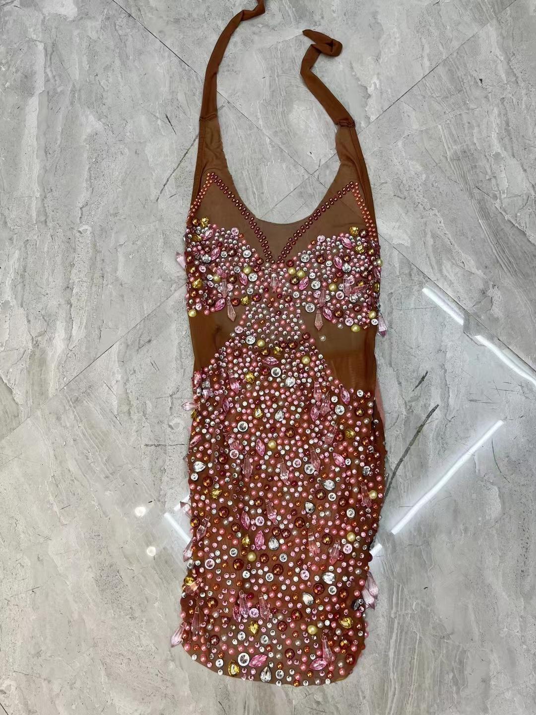 CELESINYI Liuguang Crystal Pearl Mini Dress