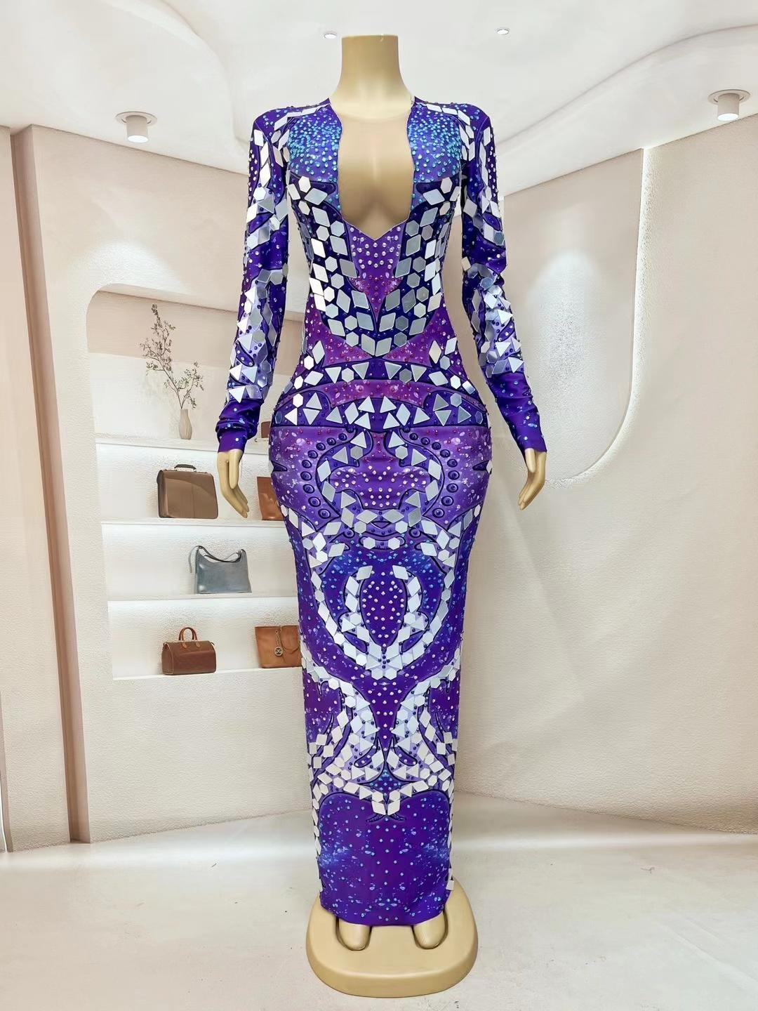 CELESINYI Ziguang Crystal Purple Mirror Gown