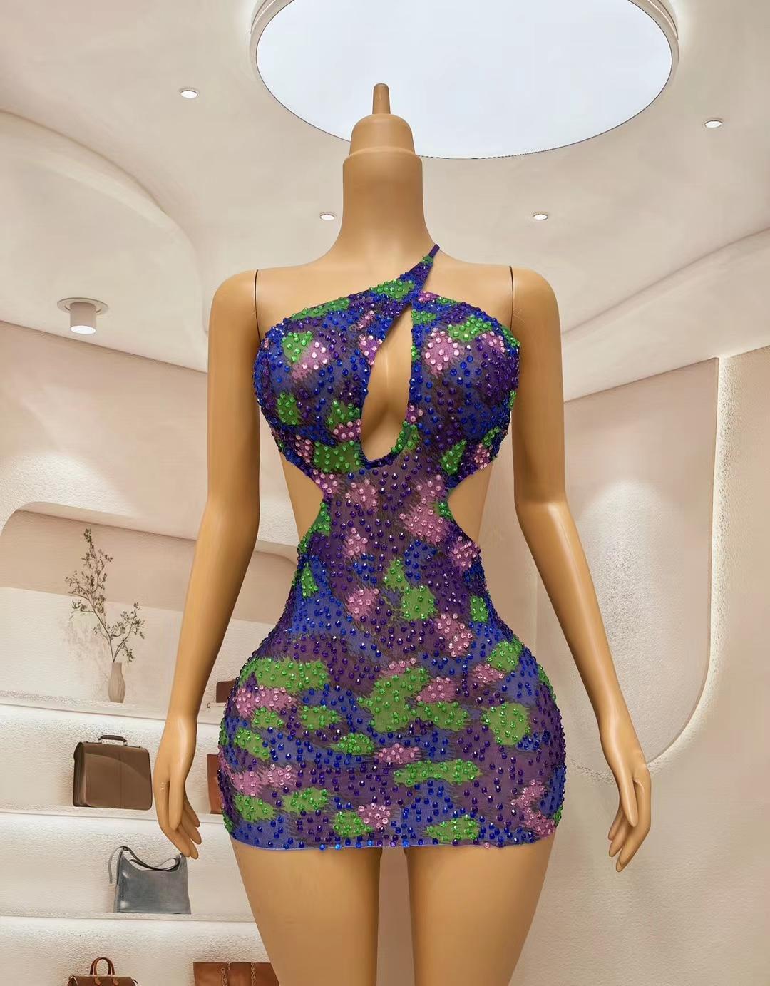 CELESINYI Qiqiaoban Crystal Psychedelic Bodysuit