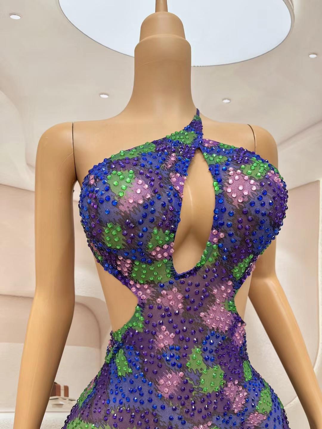 CELESINYI Qiqiaoban Crystal Psychedelic Bodysuit