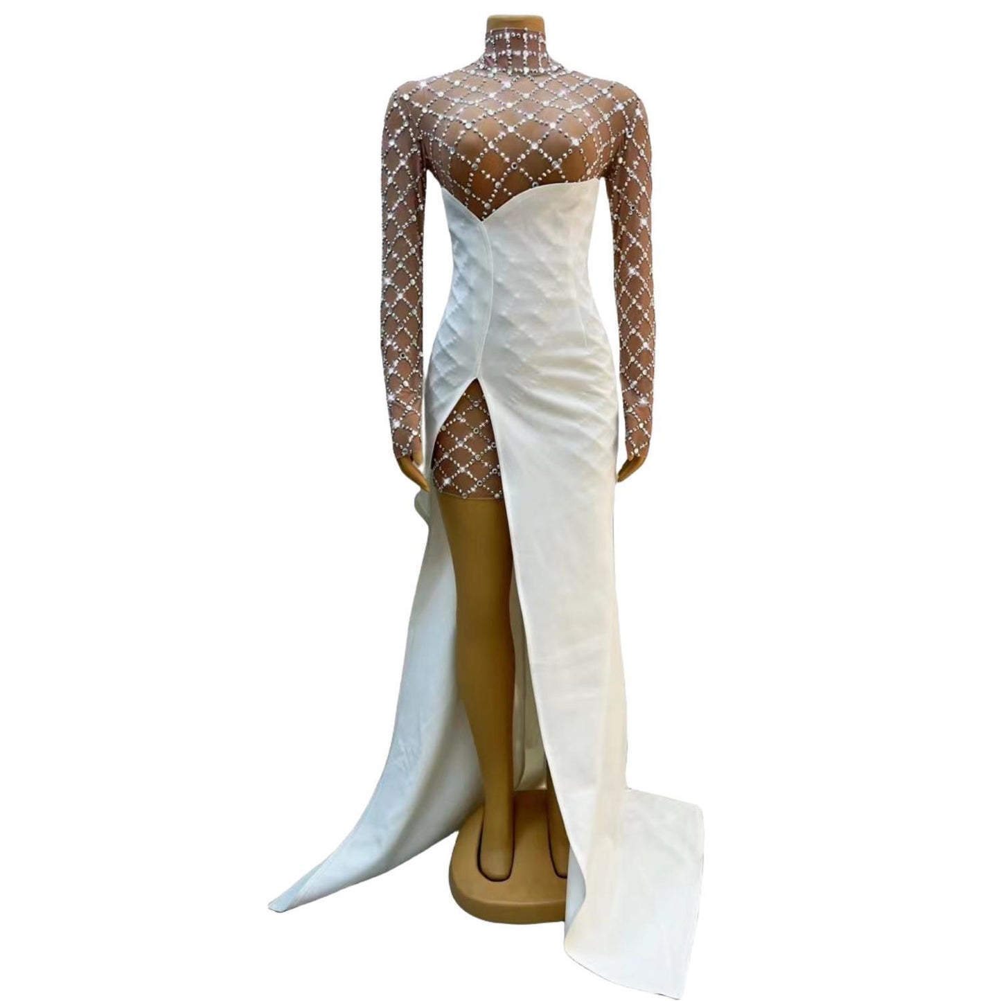 CELESINYI Caoge Crystal White Mermaid Gown