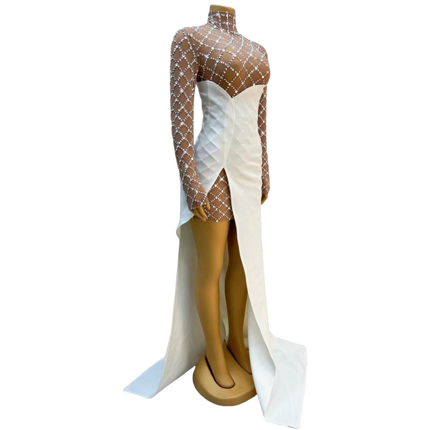 CELESINYI Caoge Crystal White Mermaid Gown