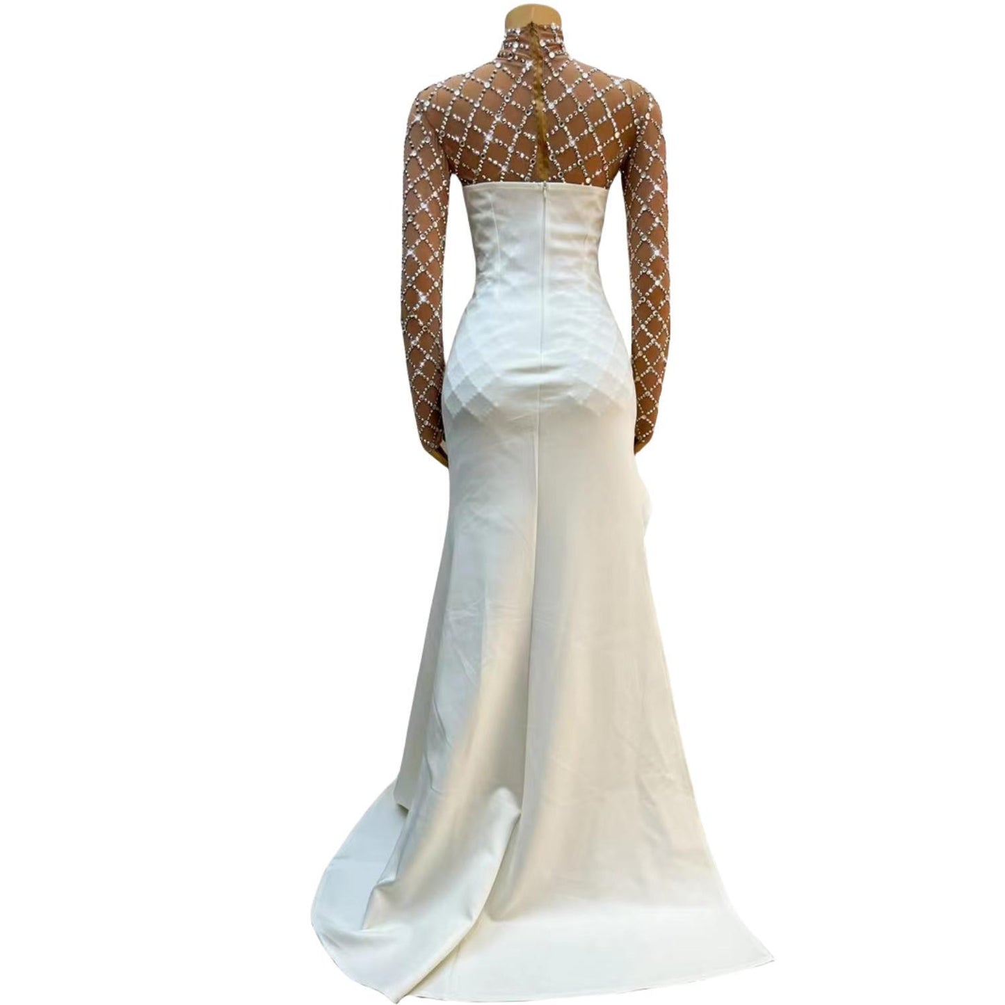 CELESINYI Caoge Crystal White Mermaid Gown