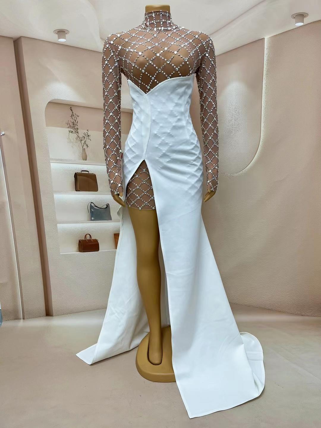 CELESINYI Caoge Crystal White Mermaid Gown
