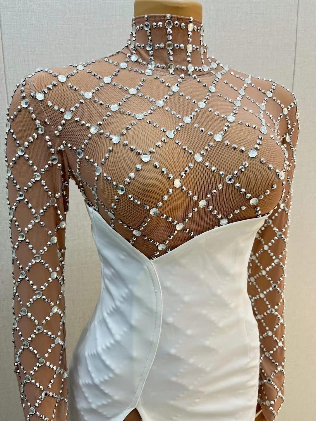 CELESINYI Caoge Crystal White Mermaid Gown