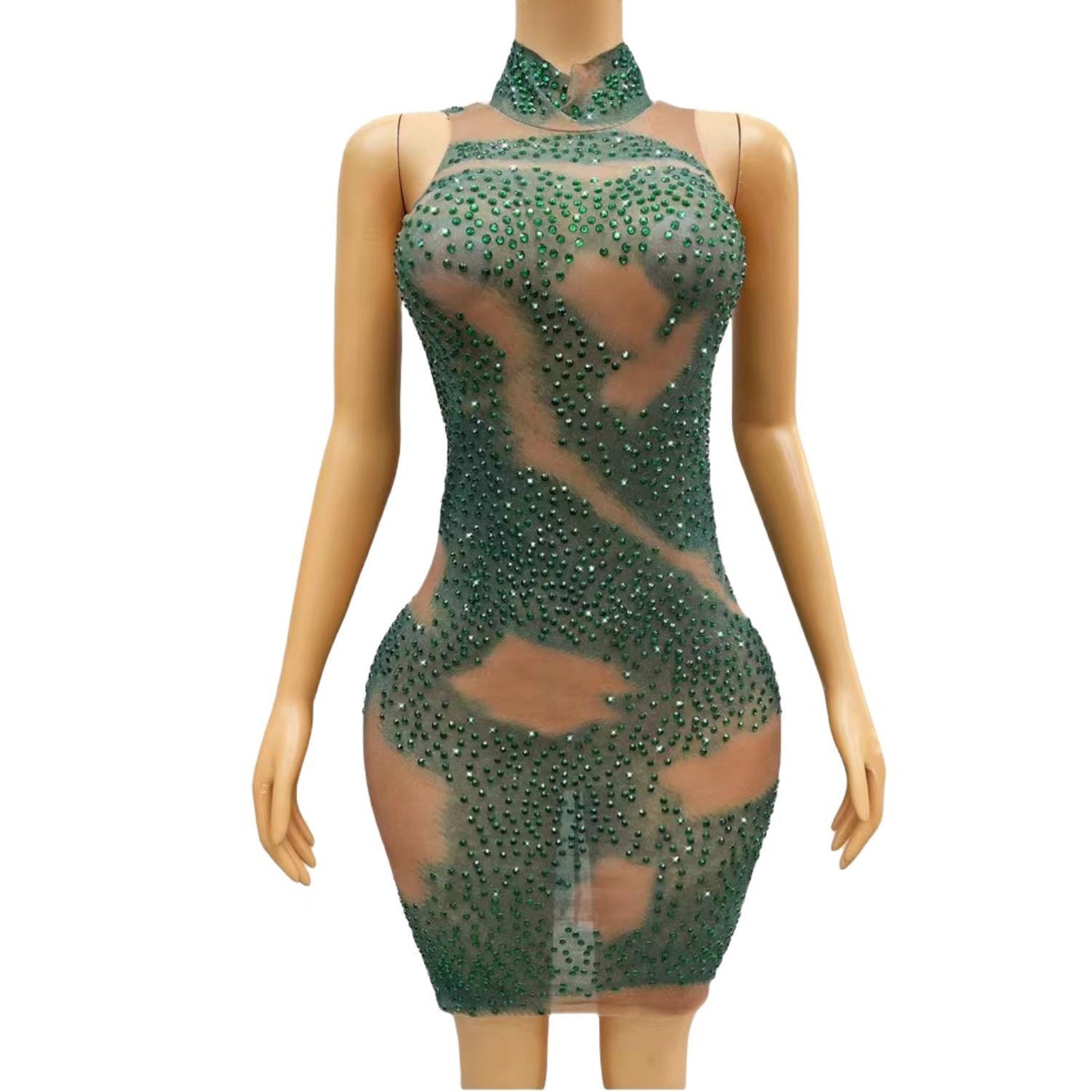 CELESINYI Qingtai Crystal Emerald Mini Dress