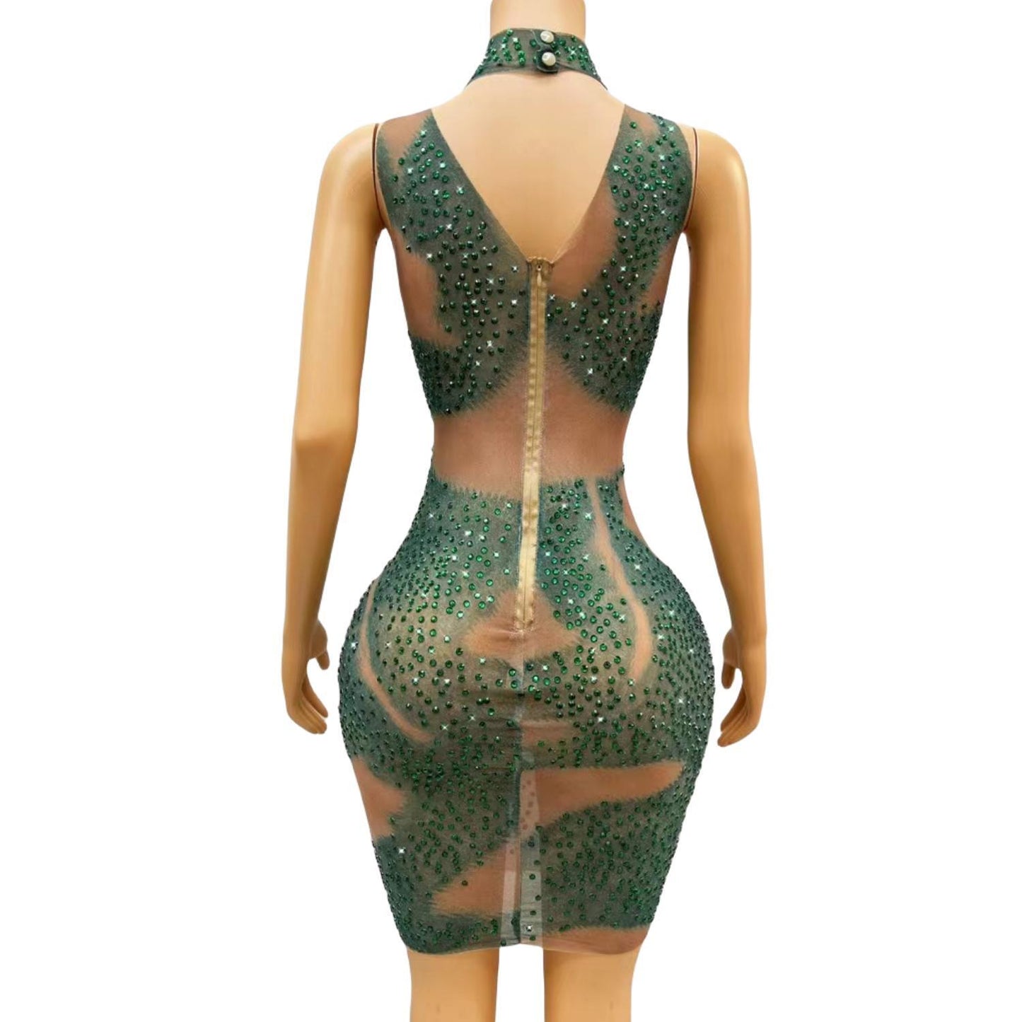 CELESINYI Qingtai Crystal Emerald Mini Dress