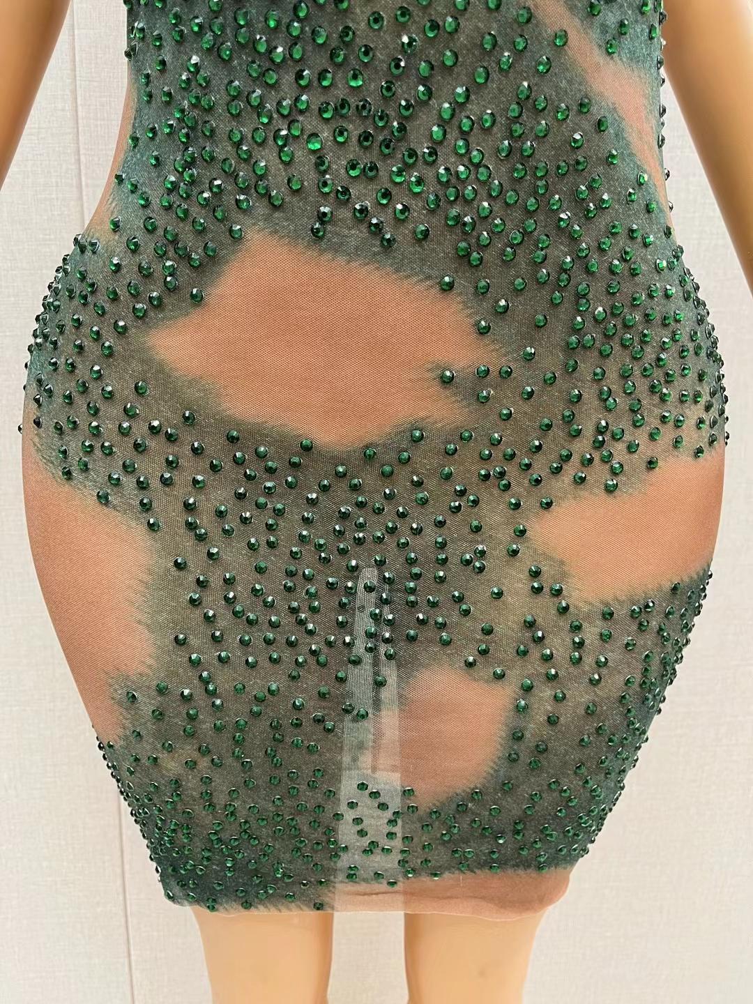 CELESINYI Qingtai Crystal Emerald Mini Dress