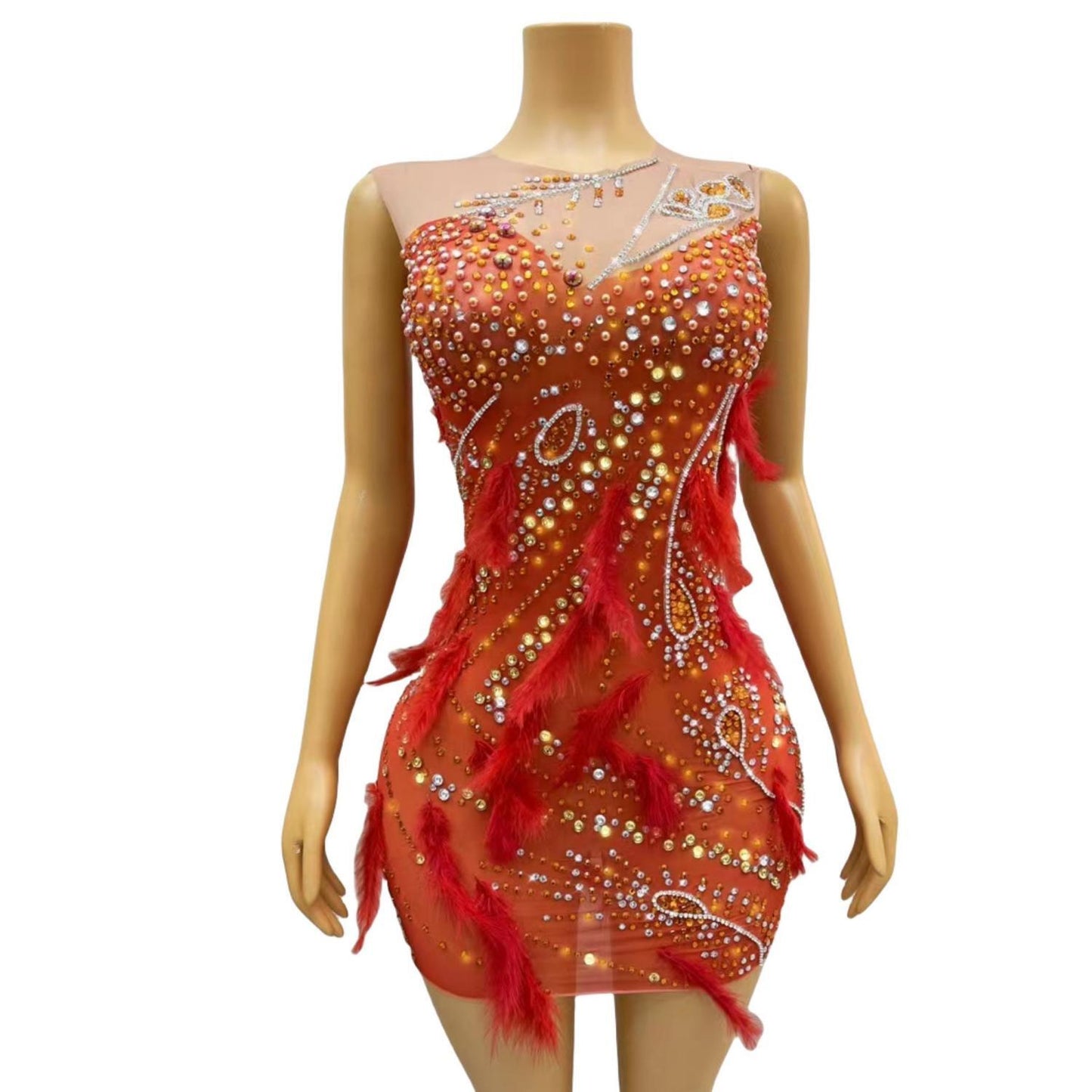 CELESINYI Hongcheng Crystal Samba Mini Dress