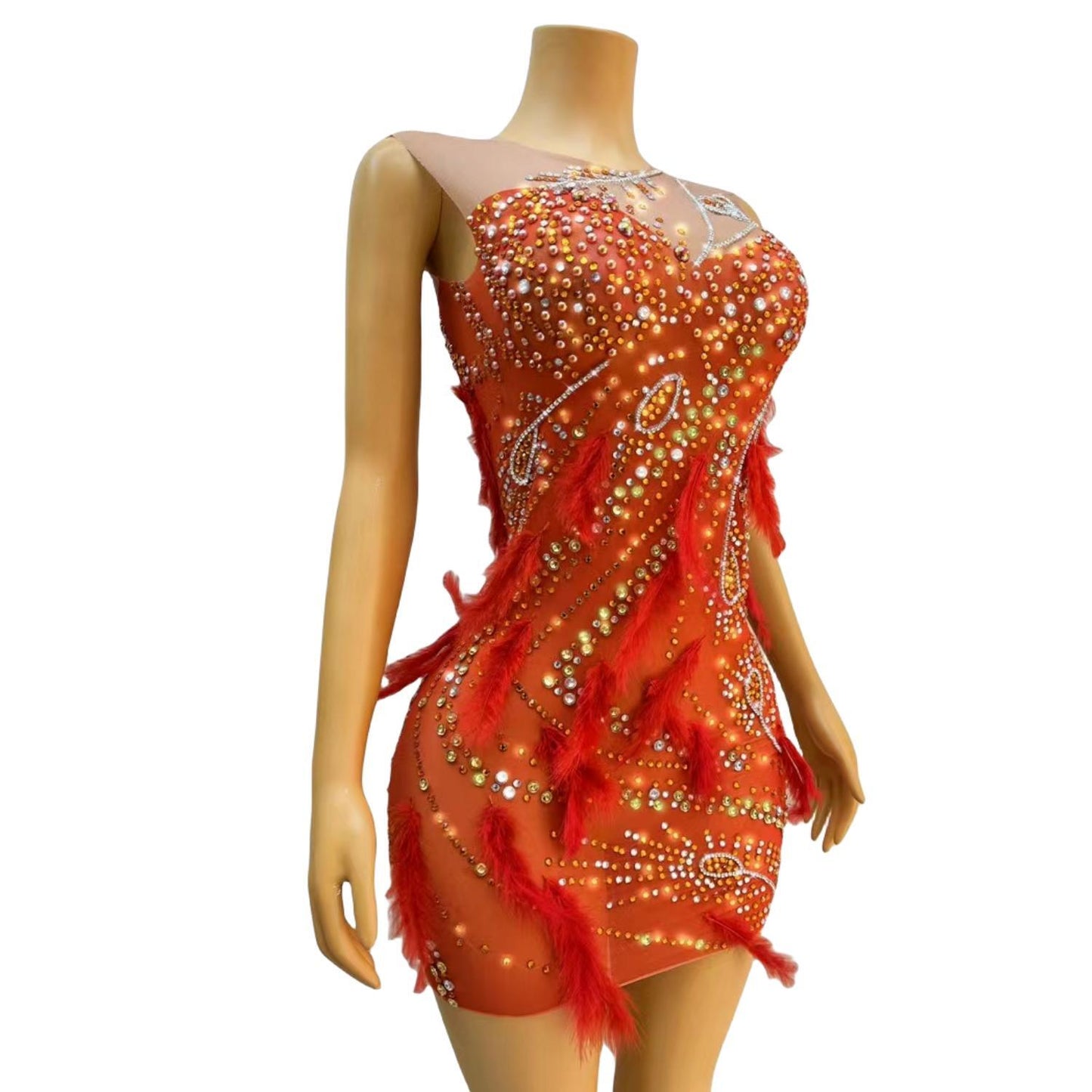 CELESINYI Hongcheng Crystal Samba Mini Dress