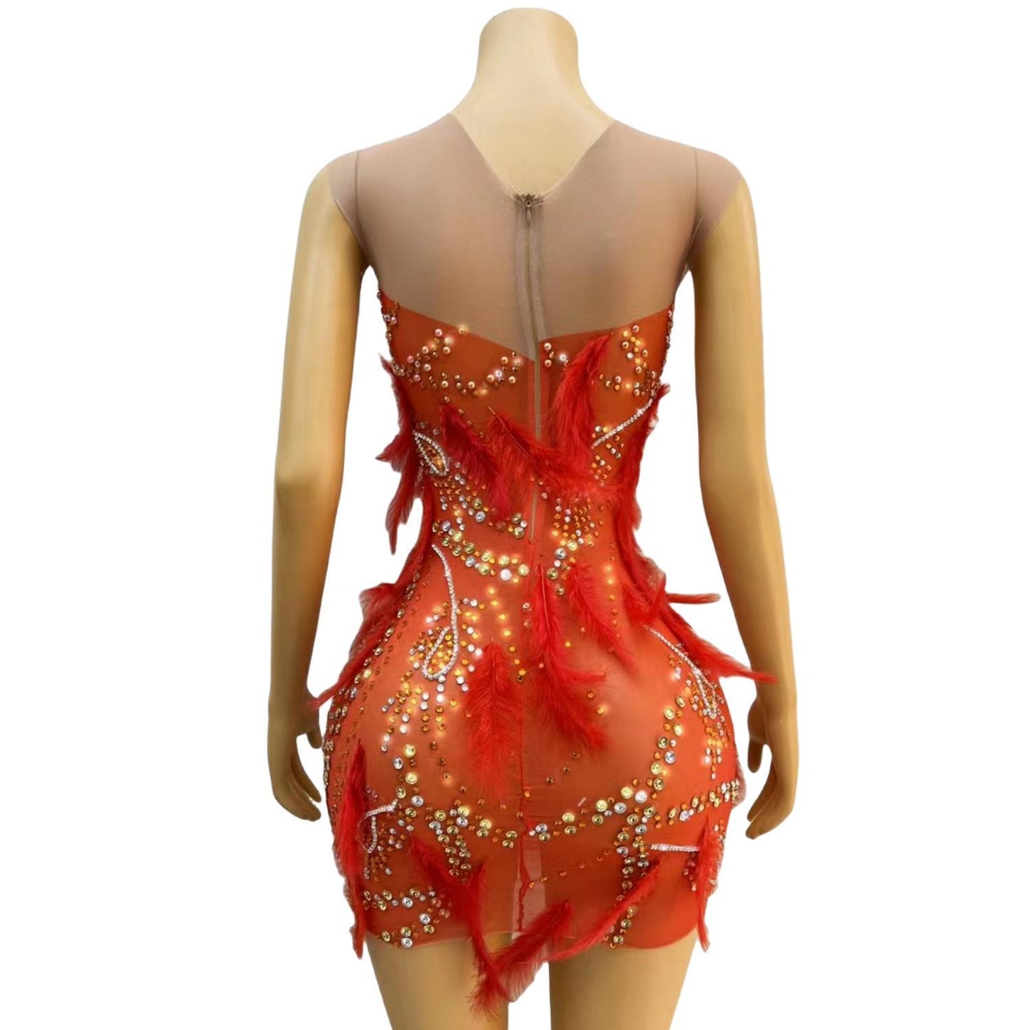 CELESINYI Hongcheng Crystal Samba Mini Dress