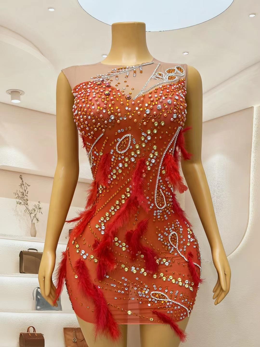 CELESINYI Hongcheng Crystal Samba Mini Dress