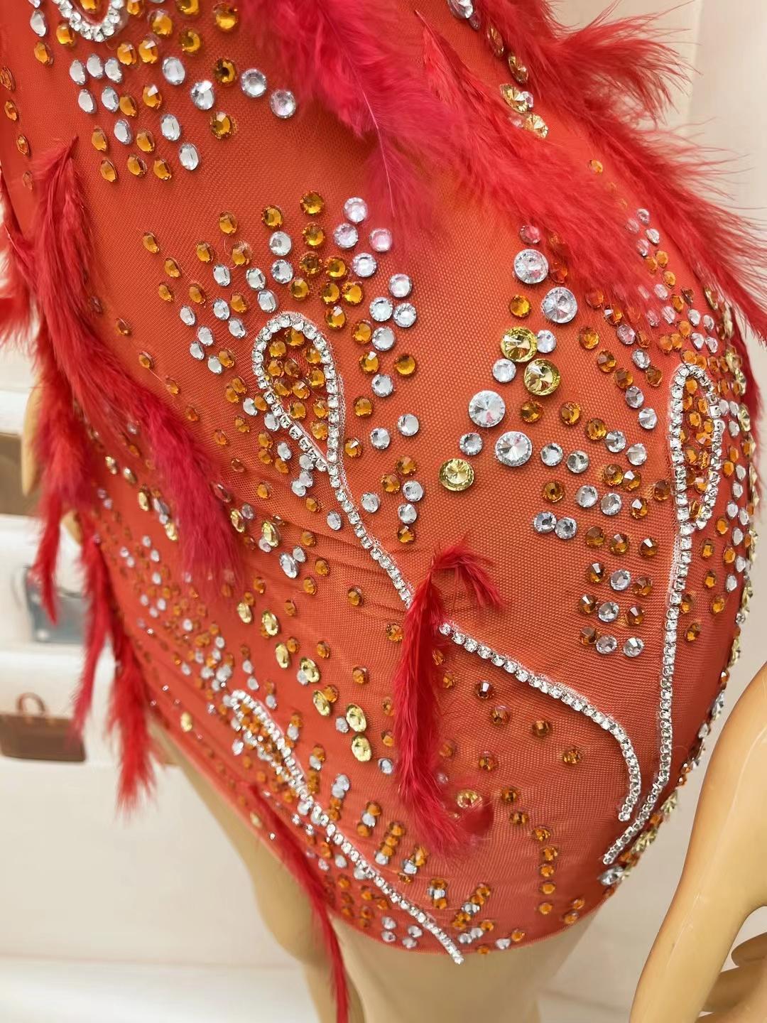 CELESINYI Hongcheng Crystal Samba Mini Dress